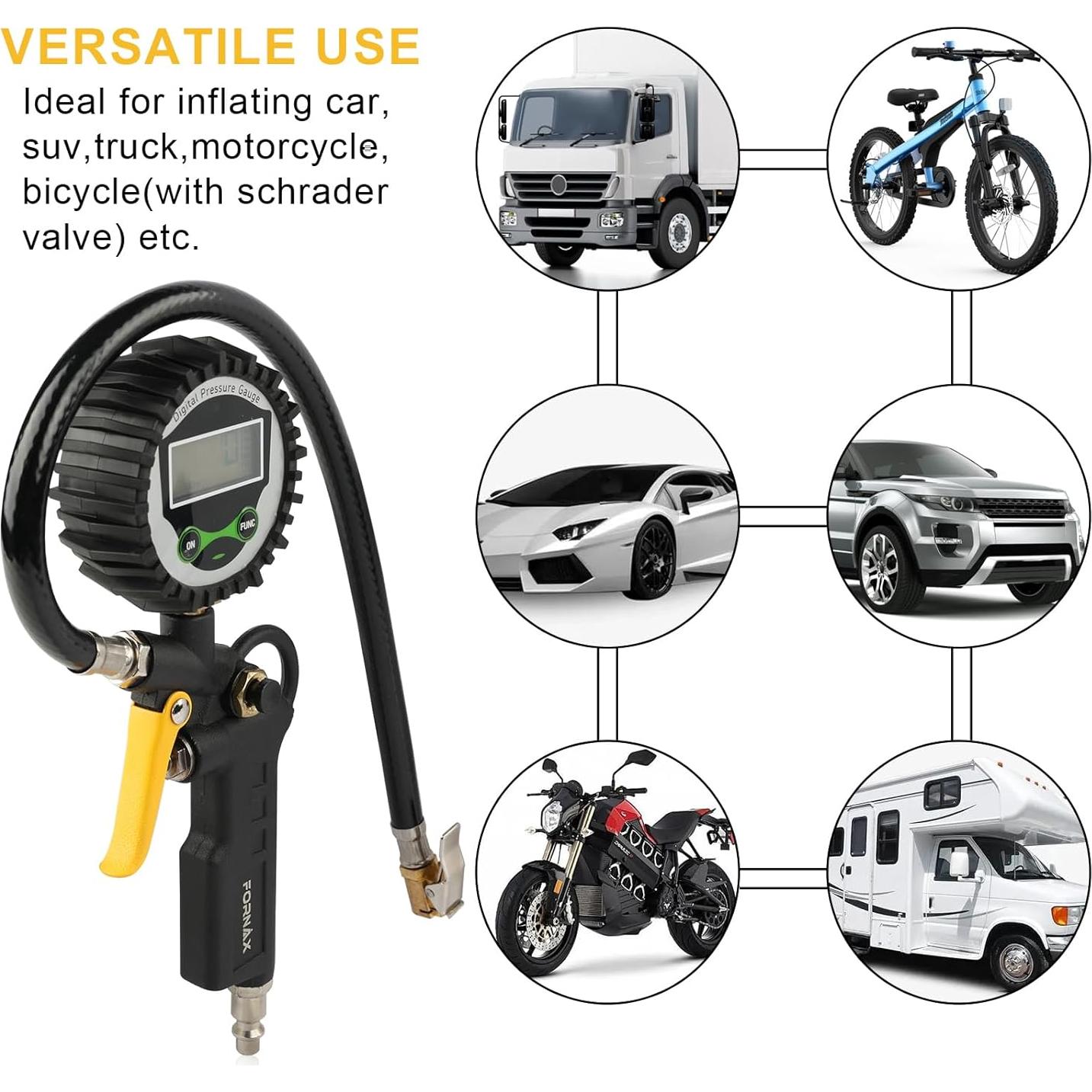 Inflador de Neumáticos Digital FORNAX con Manómetro 200 PSI