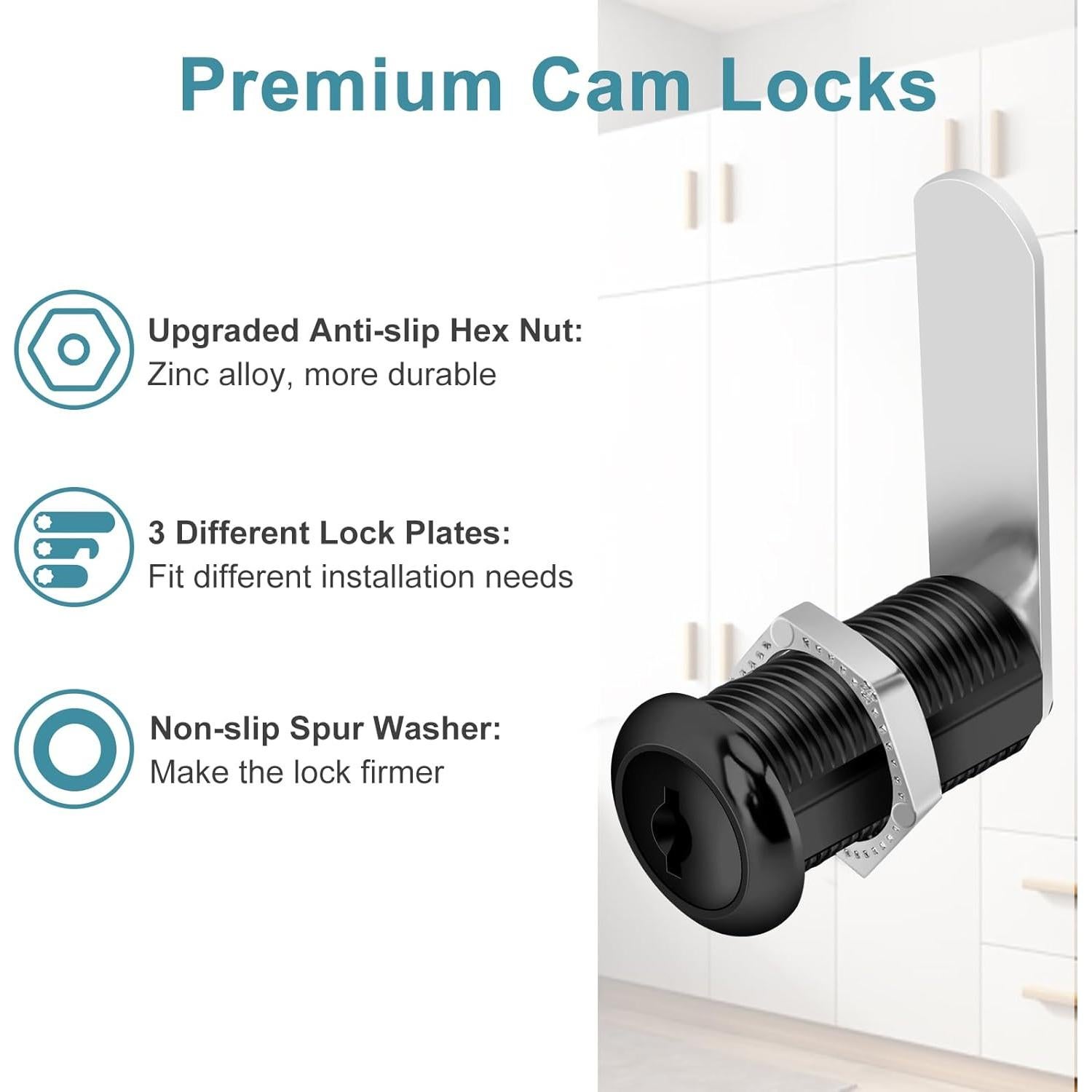 Cerradura de Cajón Pertinel Negra 3.81 cm con Llave Igual 2 Pcs