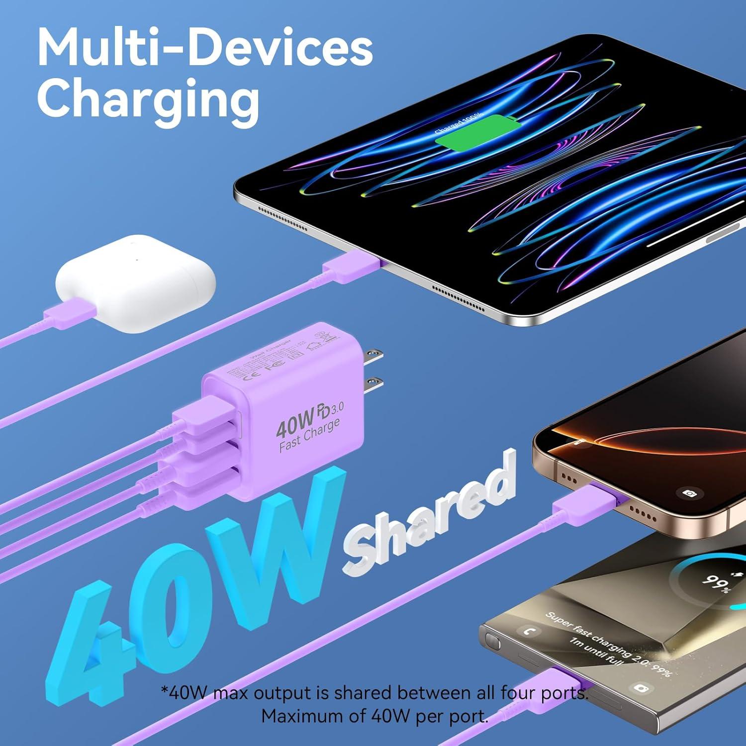 Cargador de Pared USB C 40W 4 Puertos Ubearkk Rápido