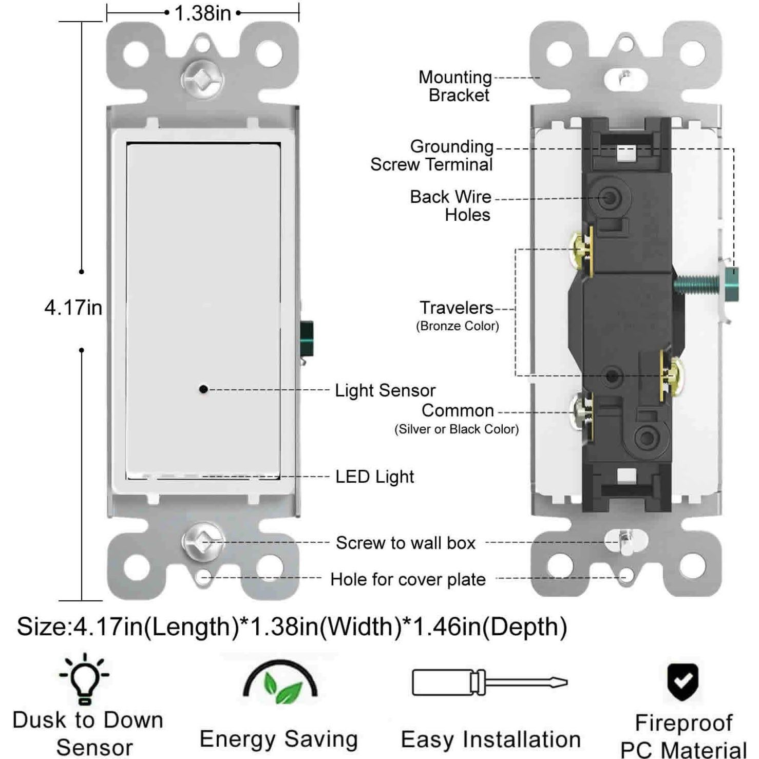 Interruptor de Luz Nocturna SOZULAMP 3 Vías 15Amp Blanco