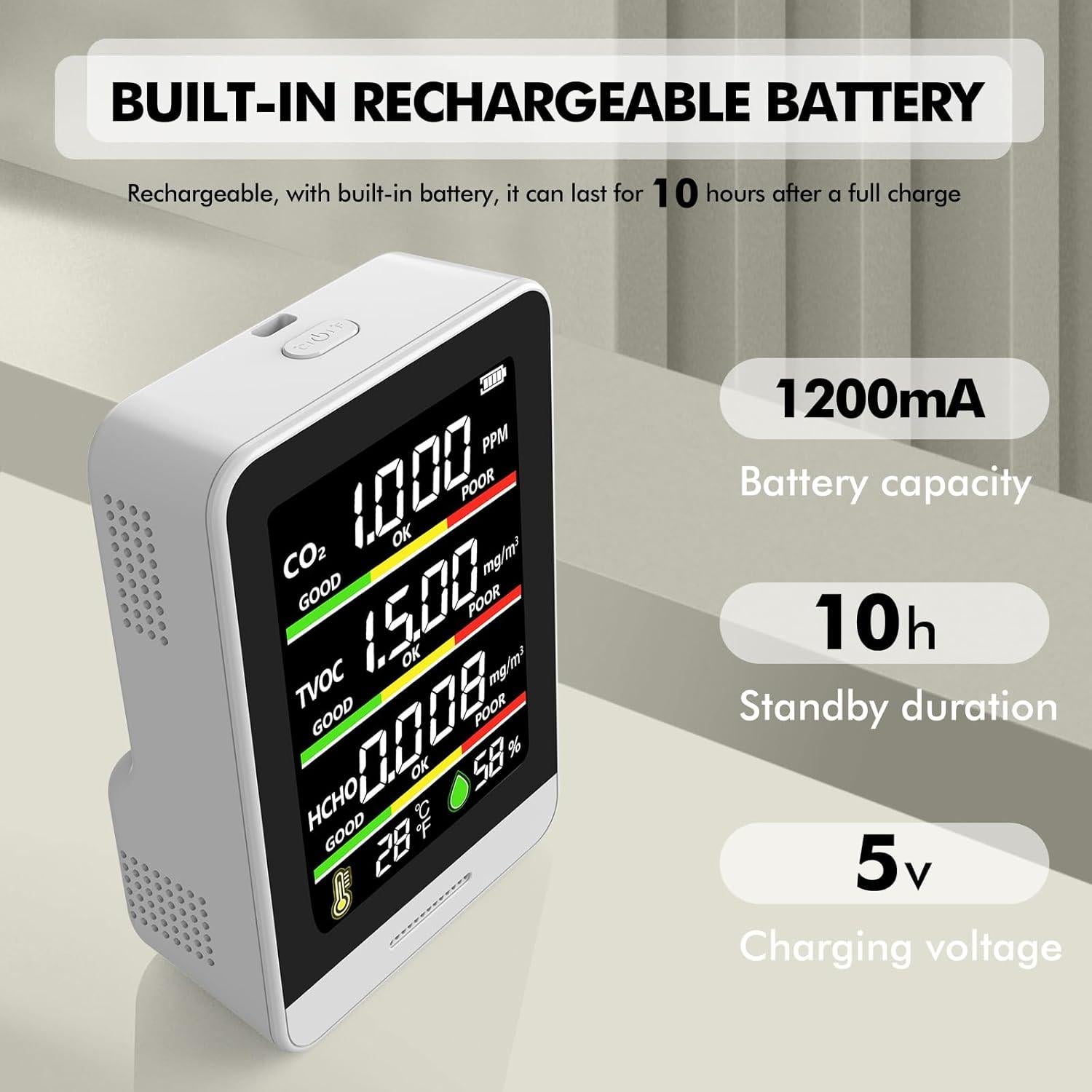 Monitor de Calidad del Aire 22 HOBBIES AK3 8-en-1 Temperatura Humedad