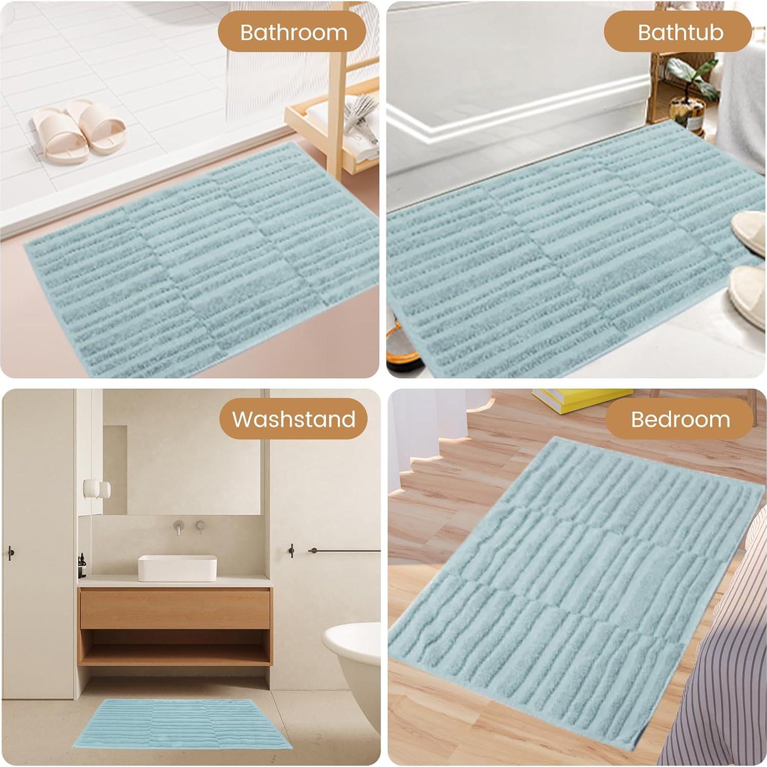 Alfombrillas de Baño SEMAXE 2-Pack Algodón Antideslizantes Azul