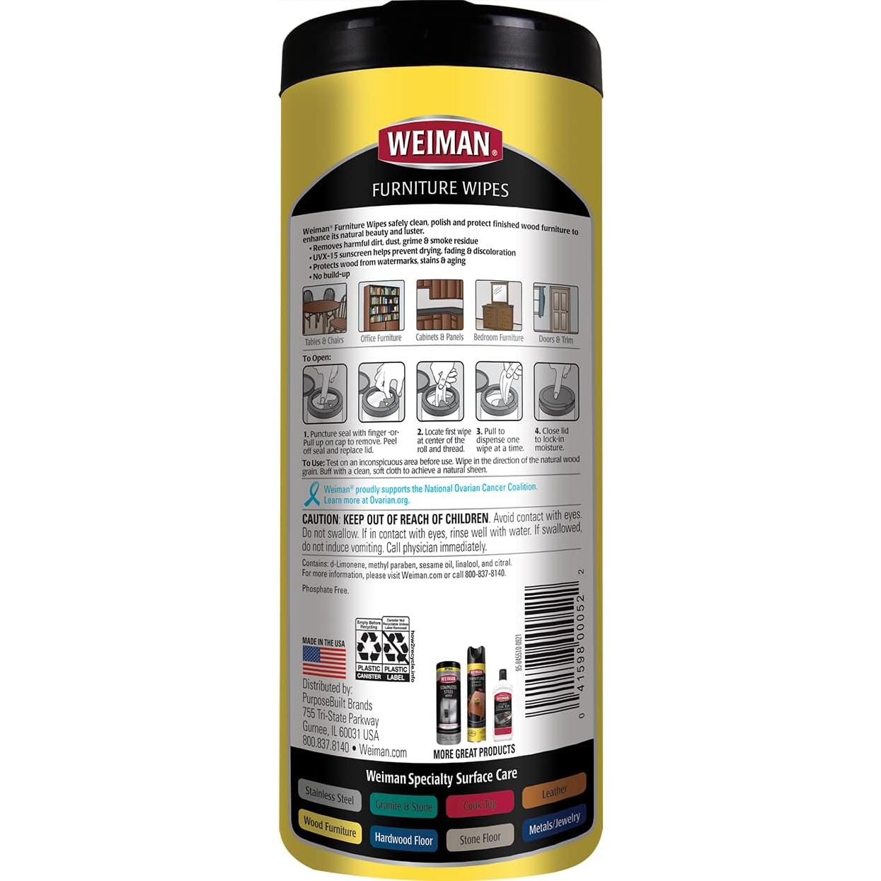 Toallitas de limpieza Weiman para madera, 2 paquetes, 20 unidades