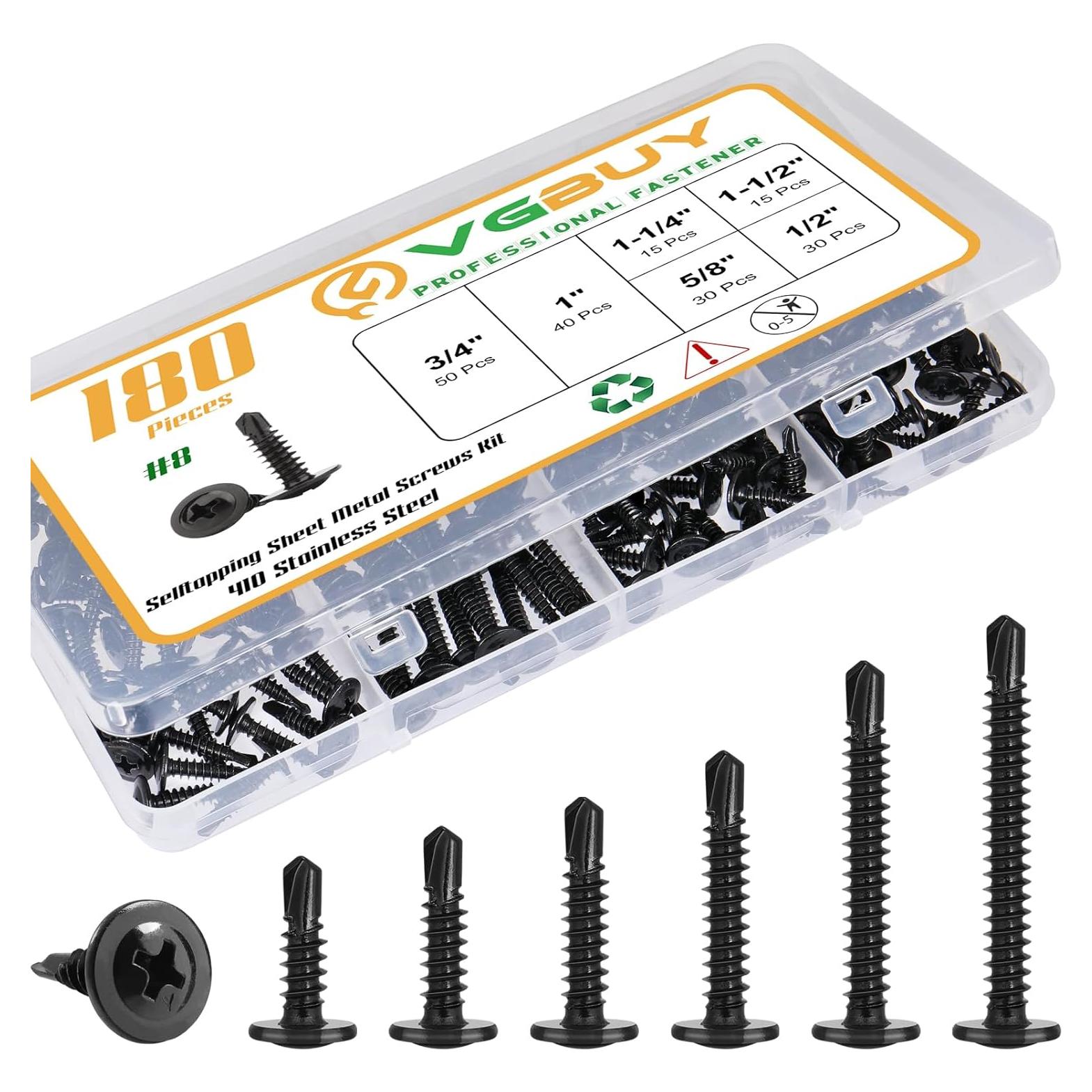 Kit de Tornillos Autoperforantes VGBUY #8 de 180 Piezas