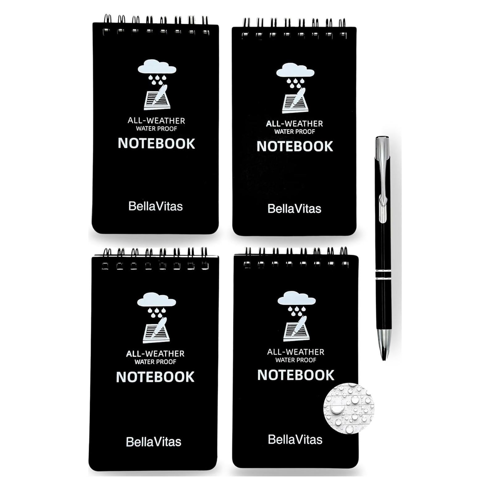 Cuaderno Impermeable Bellavitas 3x5 Negro - Paquete de 4