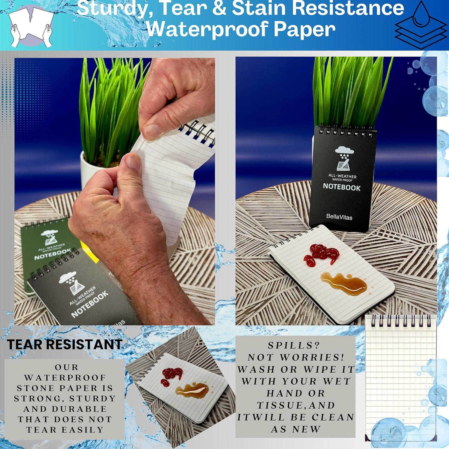 Cuaderno Impermeable Bellavitas 3x5 Negro - Paquete de 4