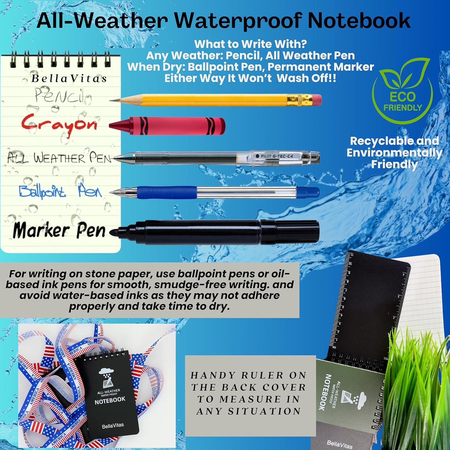 Cuaderno Impermeable Bellavitas 3x5 Negro - Paquete de 4