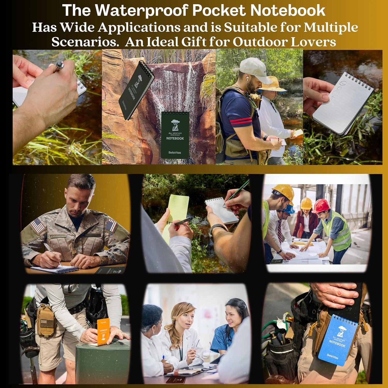 Cuaderno Impermeable Bellavitas 3x5 Negro - Paquete de 4