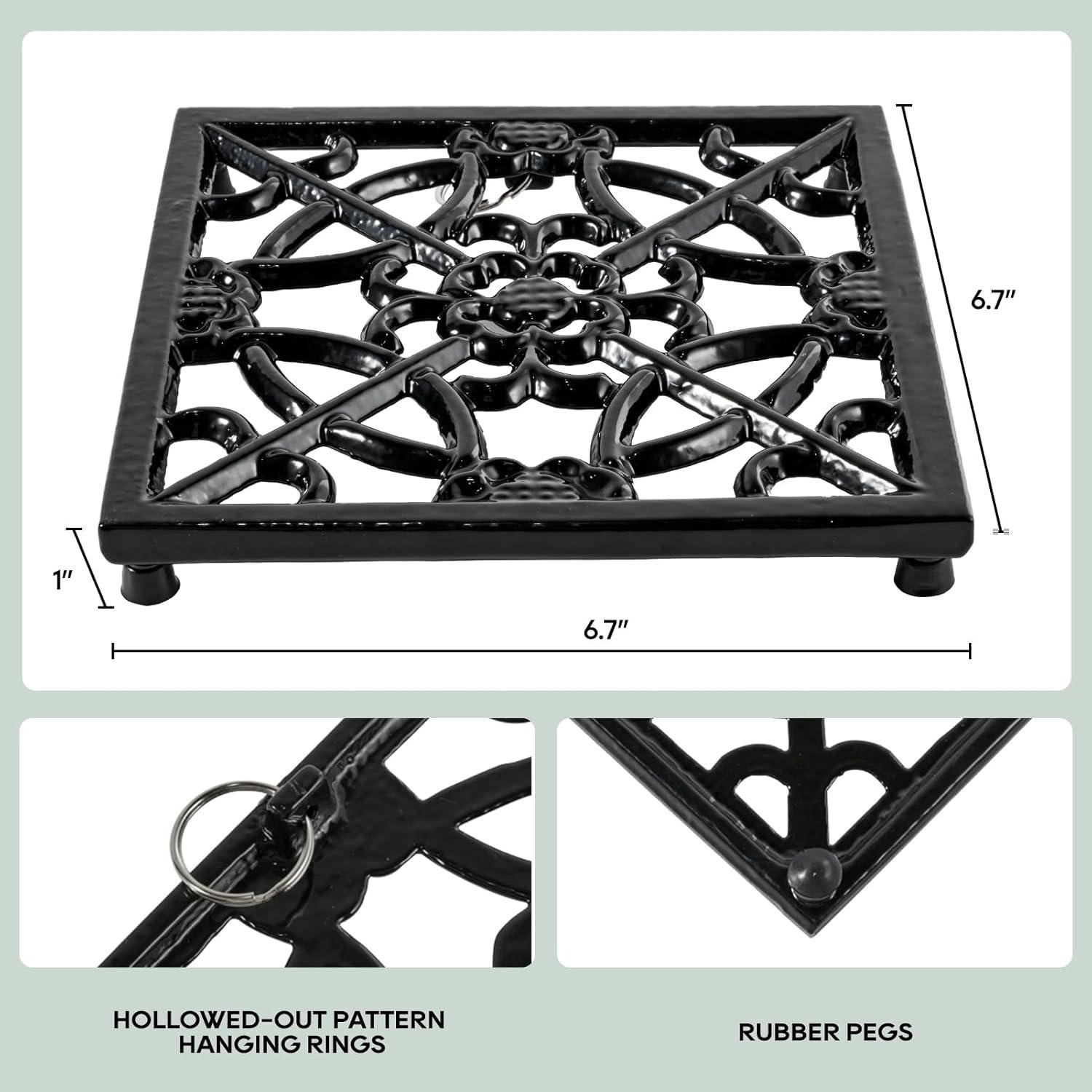 Trivet de Hierro Fundido JOGREFUL Flor Negra 28x21cm