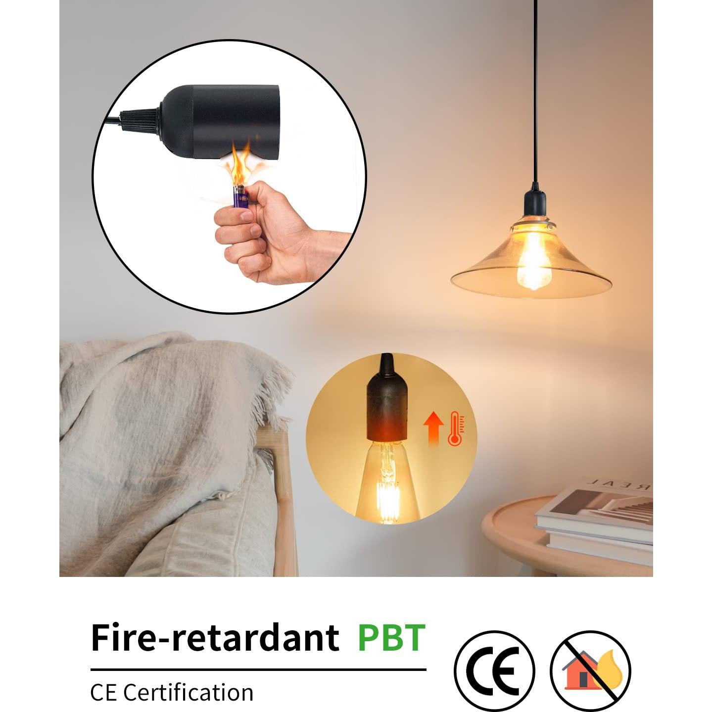 Cable de lámpara colgante HESSION 1.8m E26/E27 360W Negro 3-Pack