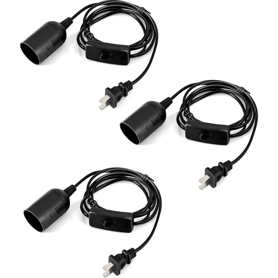 Cable de lámpara colgante HESSION 1.8m E26/E27 360W Negro 3-Pack