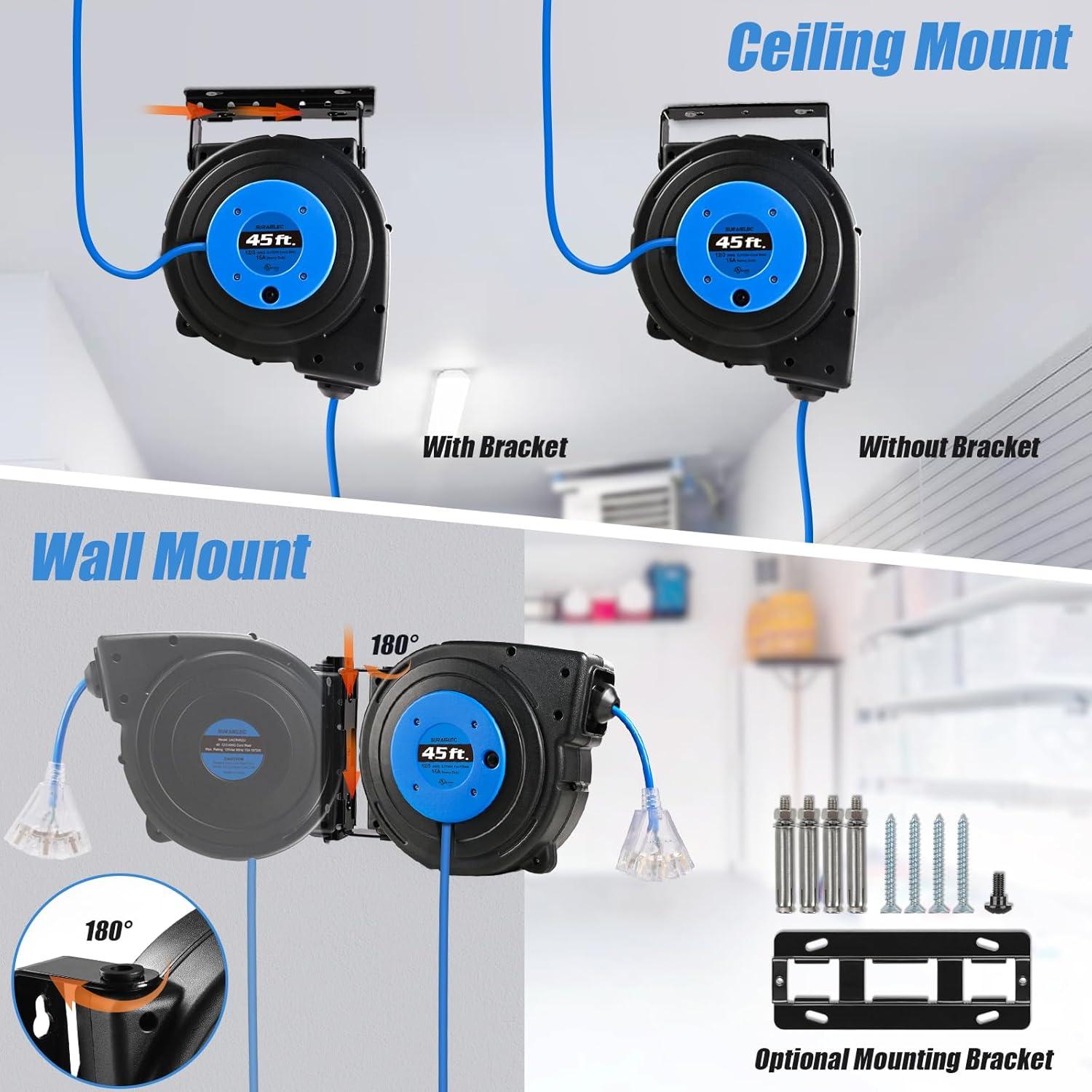 Carrete de Cable de Extensión Retráctil SURAIELEC 13.72 m 12 AWG
