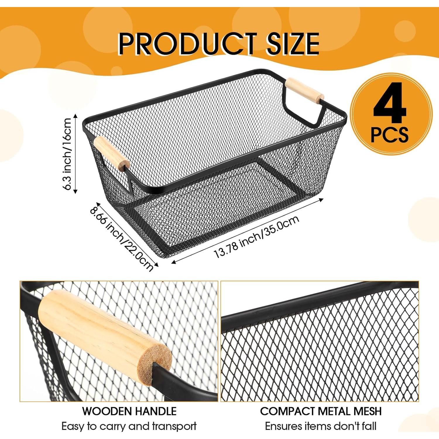 Cesta de Alambre de Metal Ziliny Grande con Mangos de Madera