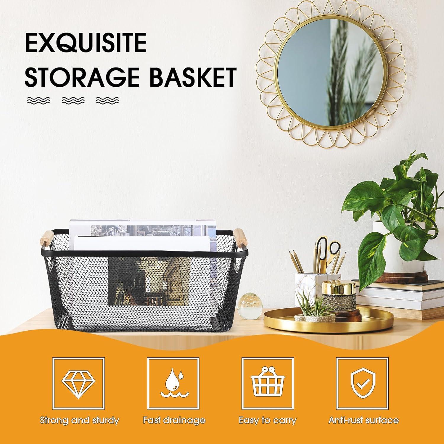 Cesta de Alambre de Metal Ziliny Grande con Mangos de Madera