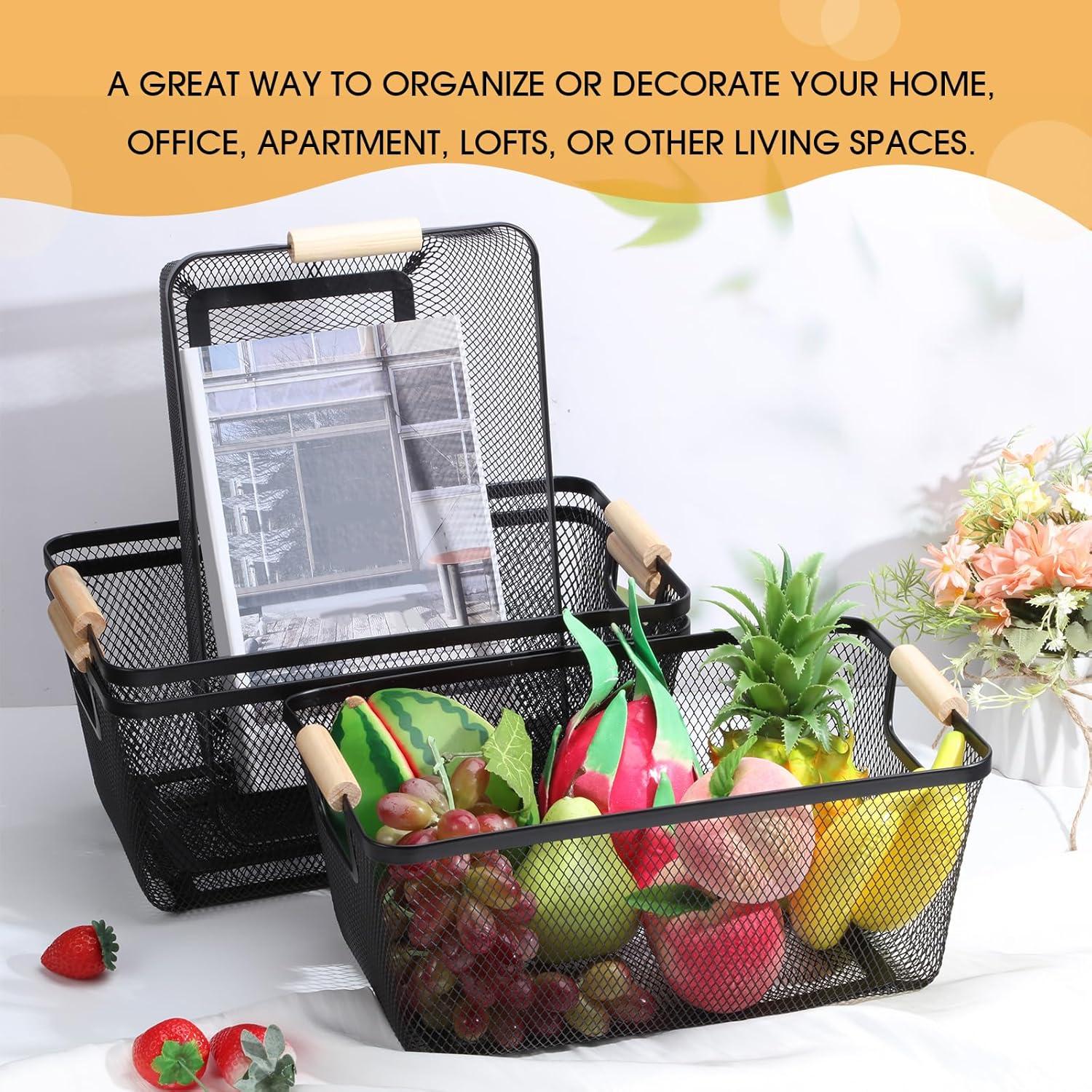 Cesta de Alambre de Metal Ziliny Grande con Mangos de Madera