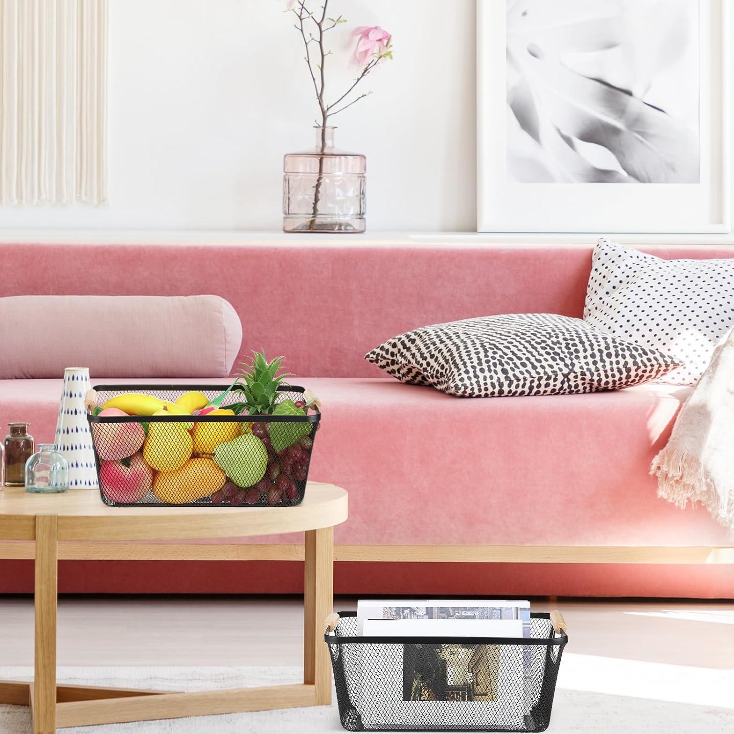 Cesta de Alambre de Metal Ziliny Grande con Mangos de Madera