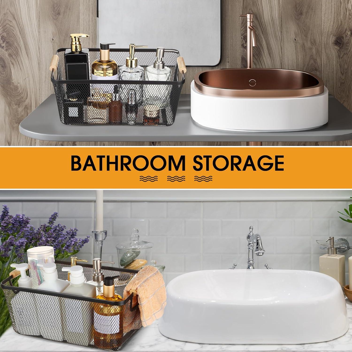 Cesta de Alambre de Metal Ziliny Grande con Mangos de Madera