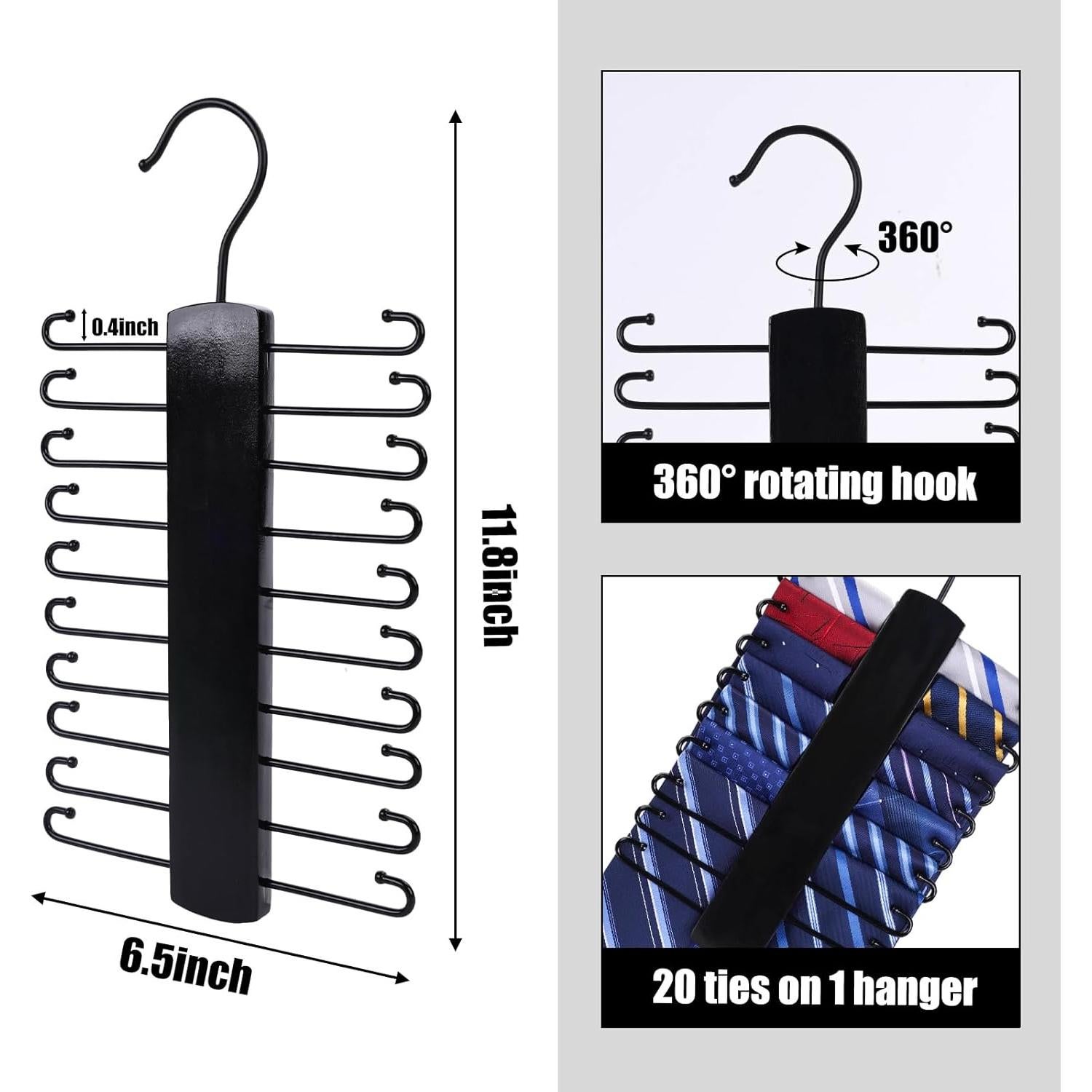 Perchero de Corbatas JOHOUSE de Madera 20 Ganchos Rotatorio 30cm