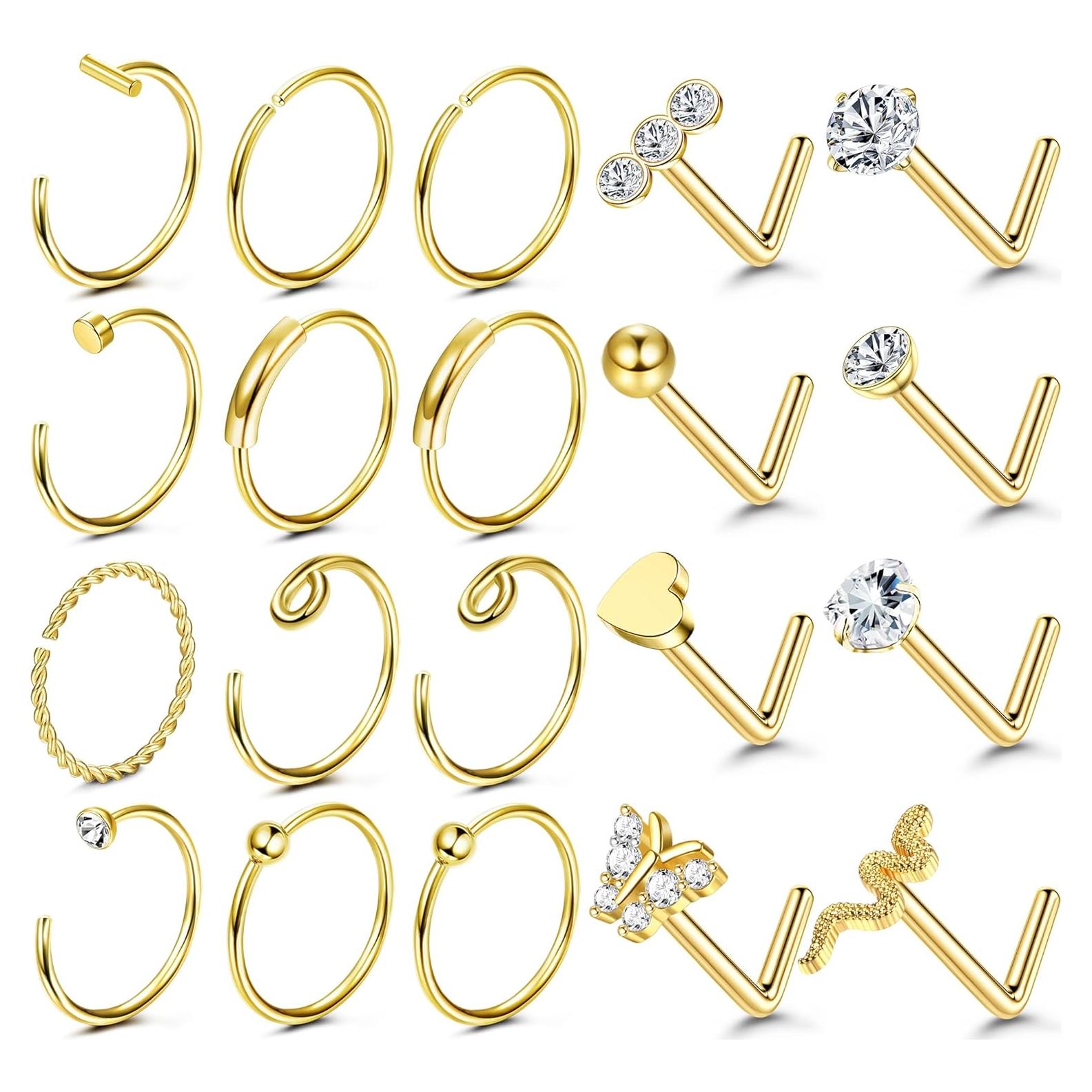 Conjunto 20 Pcs Aros Nasales 20G UBGICIG Acero Quirúrgico Hipoalergénico