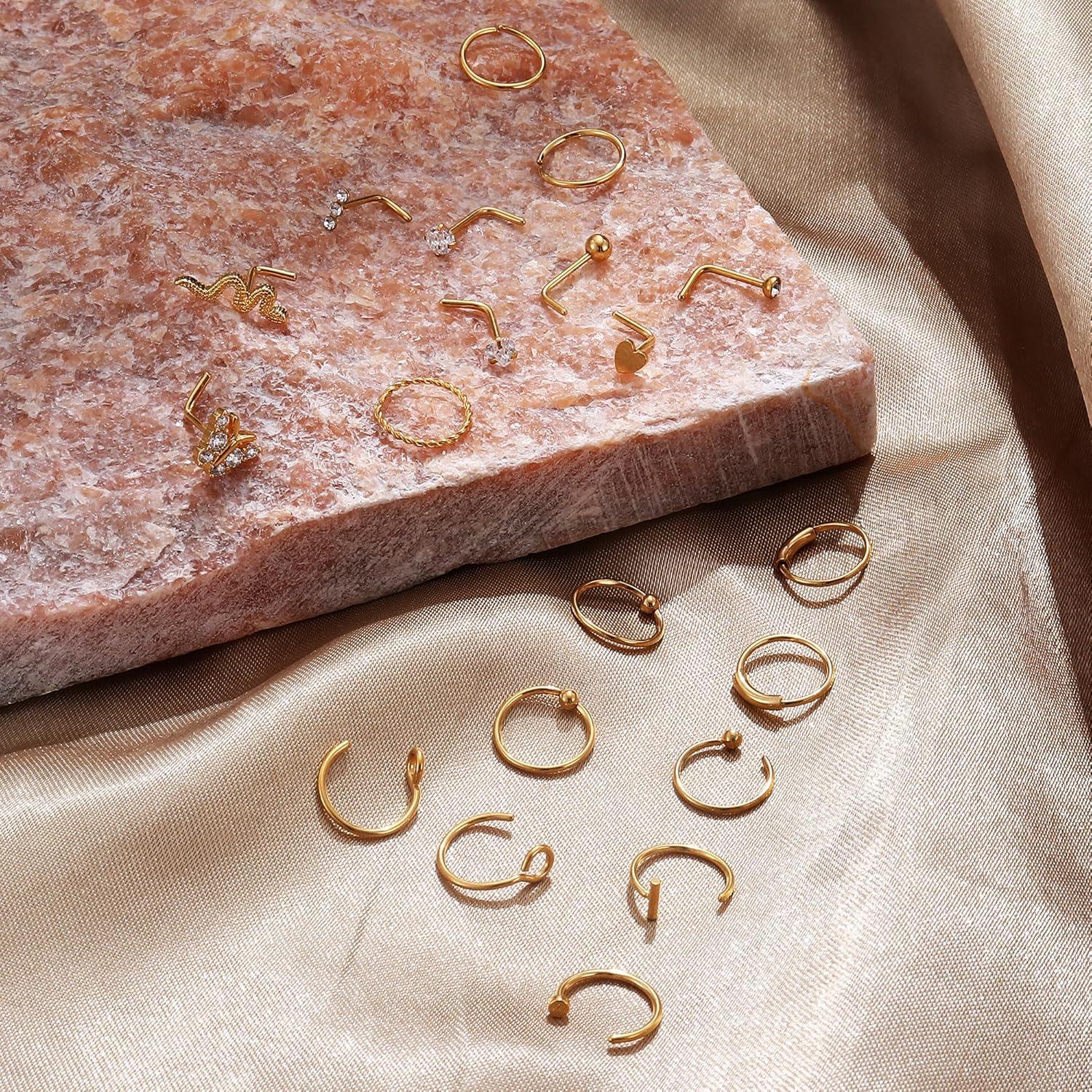 Conjunto 20 Pcs Aros Nasales 20G UBGICIG Acero Quirúrgico Hipoalergénico