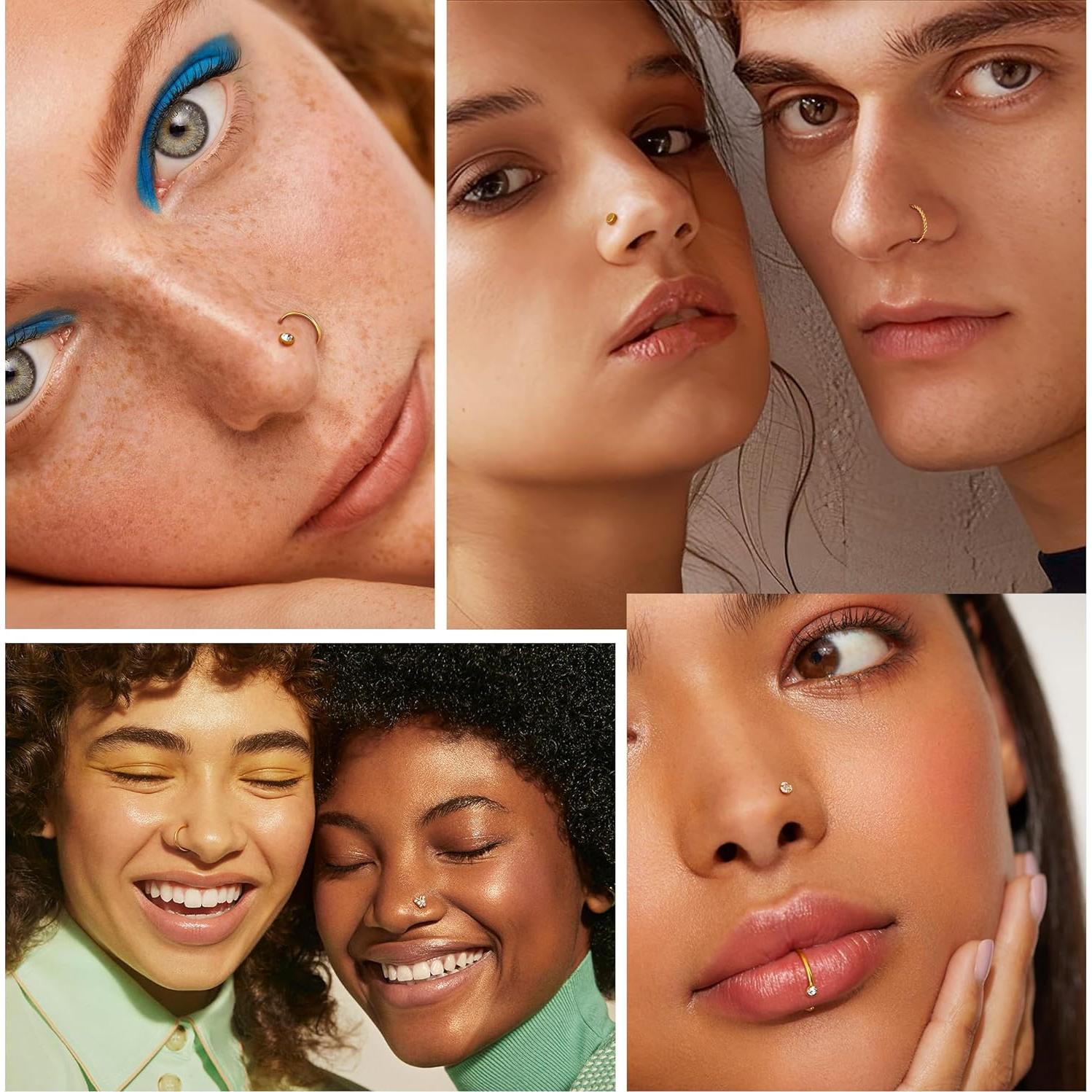 Conjunto 20 Pcs Aros Nasales 20G UBGICIG Acero Quirúrgico Hipoalergénico