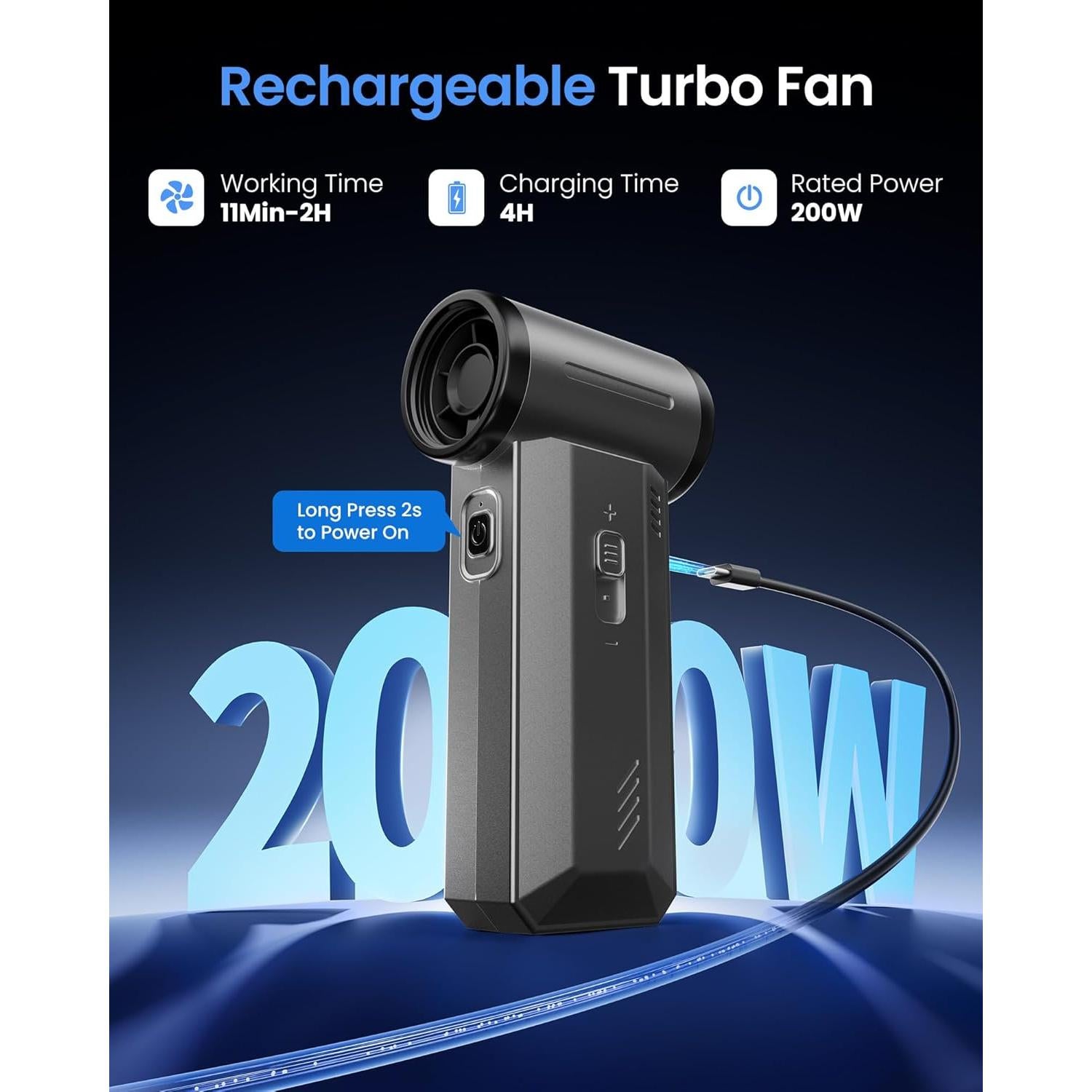 Ventilador Portátil Gaiatop HF-12 Turbo 125500 RPM Ajustable