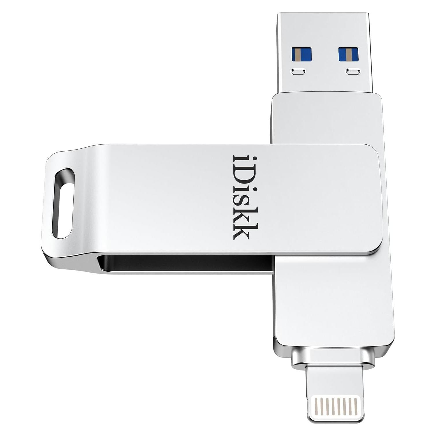 Unidad Flash iDiskk 128GB MFi para iPhone y iPad - Plata