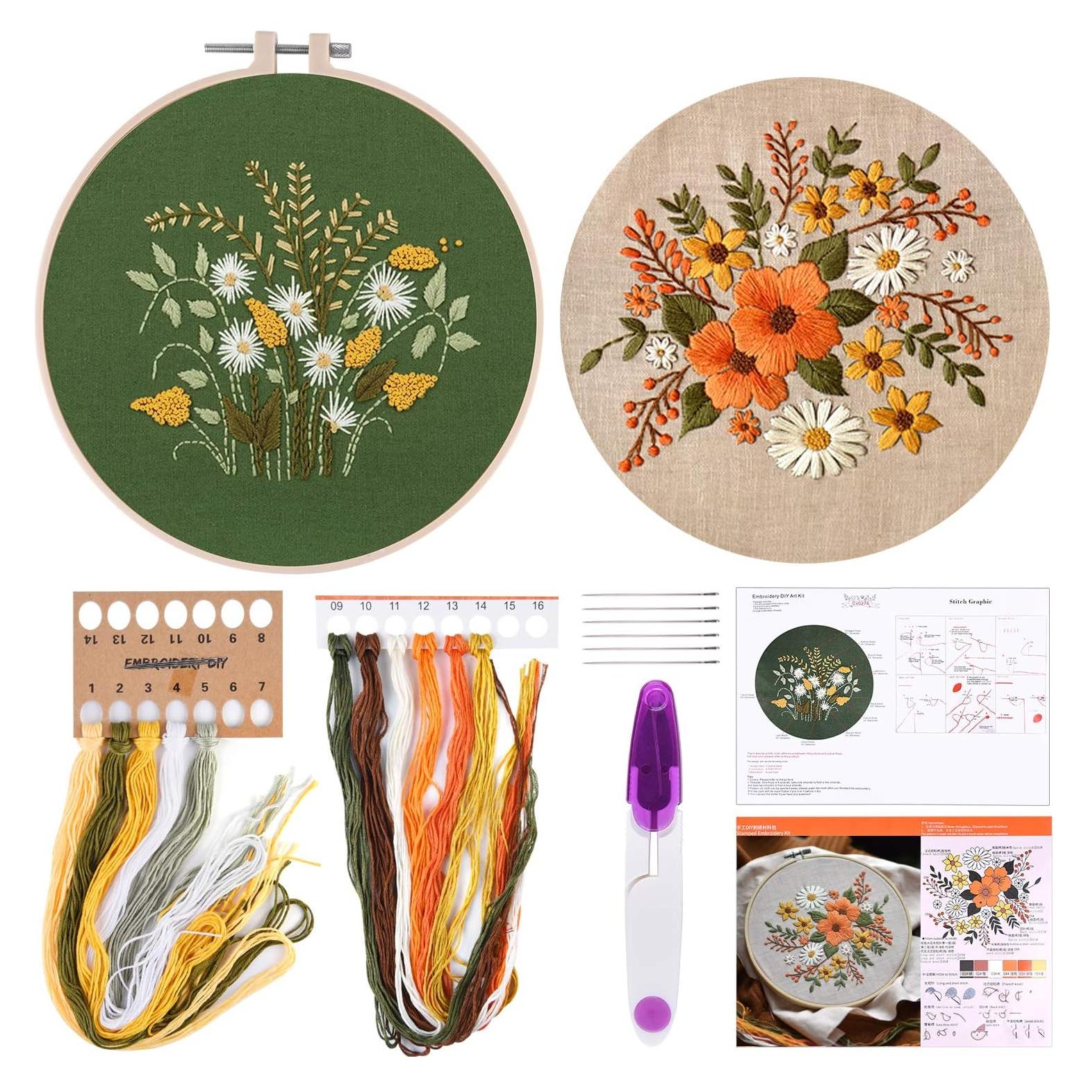 Kit de Bordado FEPITO para Principiantes Floral - 2 Piezas