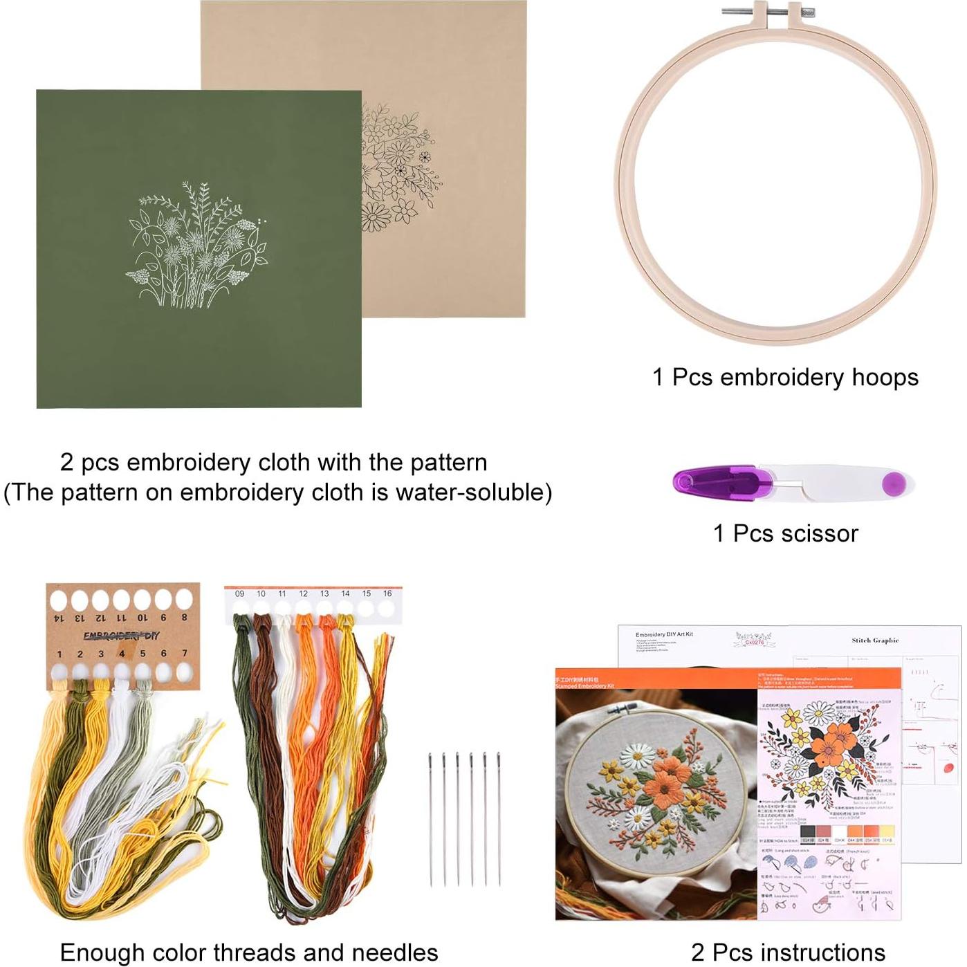 Kit de Bordado FEPITO para Principiantes Floral - 2 Piezas