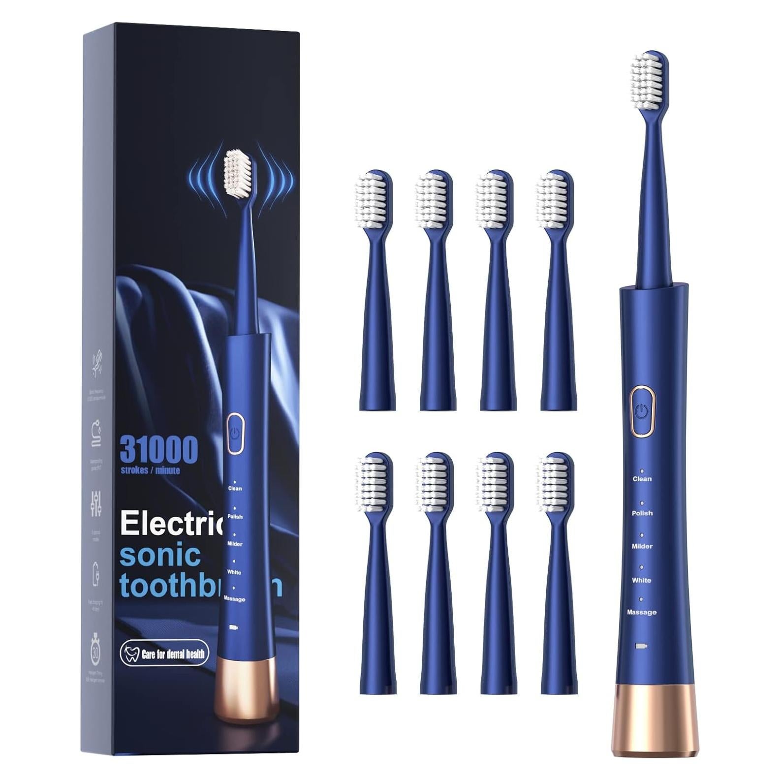 Cepillo de dientes eléctrico AJELU JP-ET-BLUE, 5 modos, 8 cabezales
