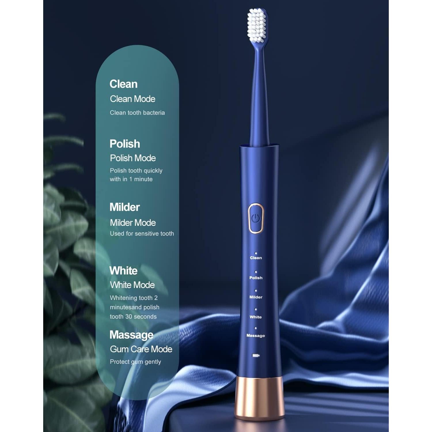 Cepillo de dientes eléctrico AJELU JP-ET-BLUE, 5 modos, 8 cabezales