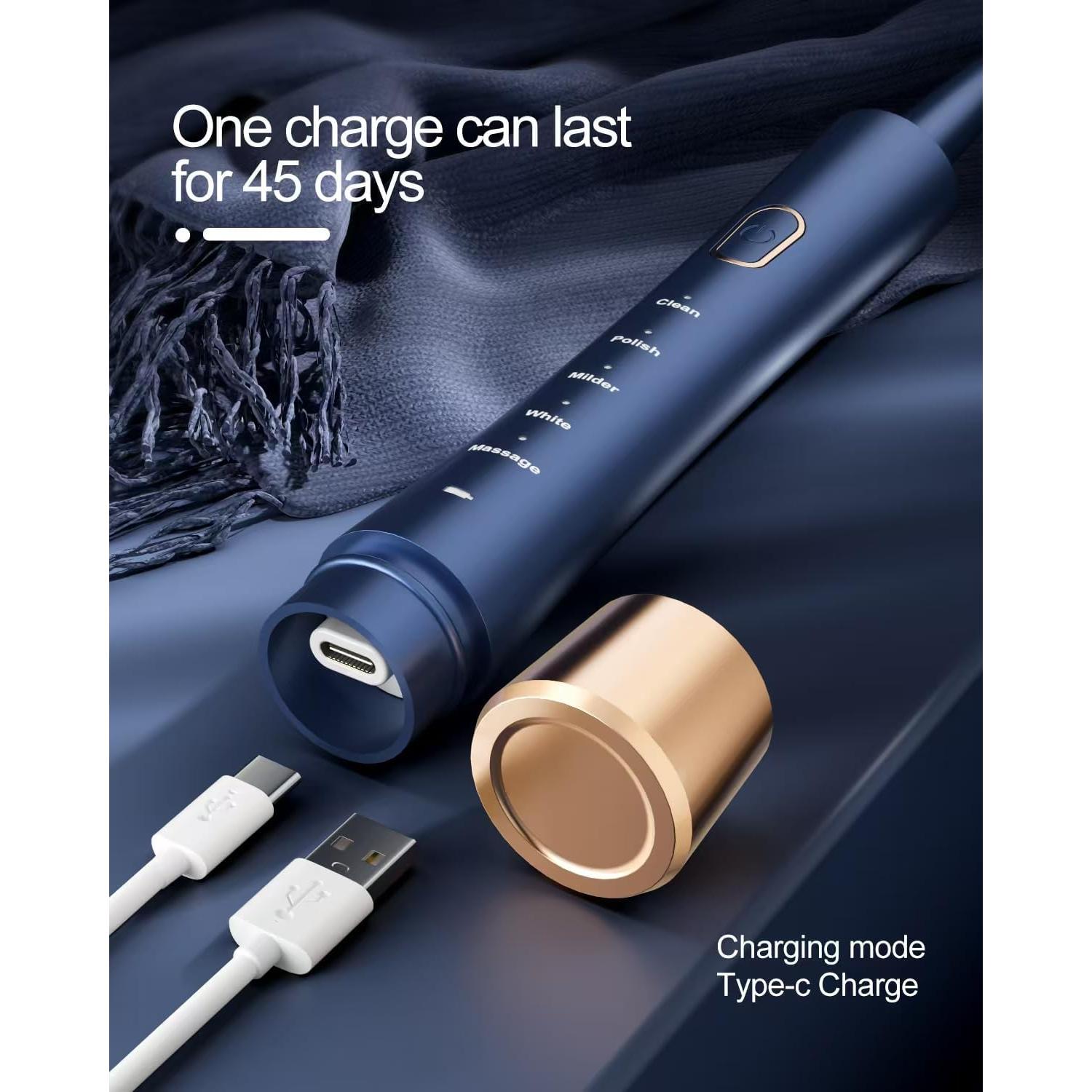 Cepillo de dientes eléctrico AJELU JP-ET-BLUE, 5 modos, 8 cabezales