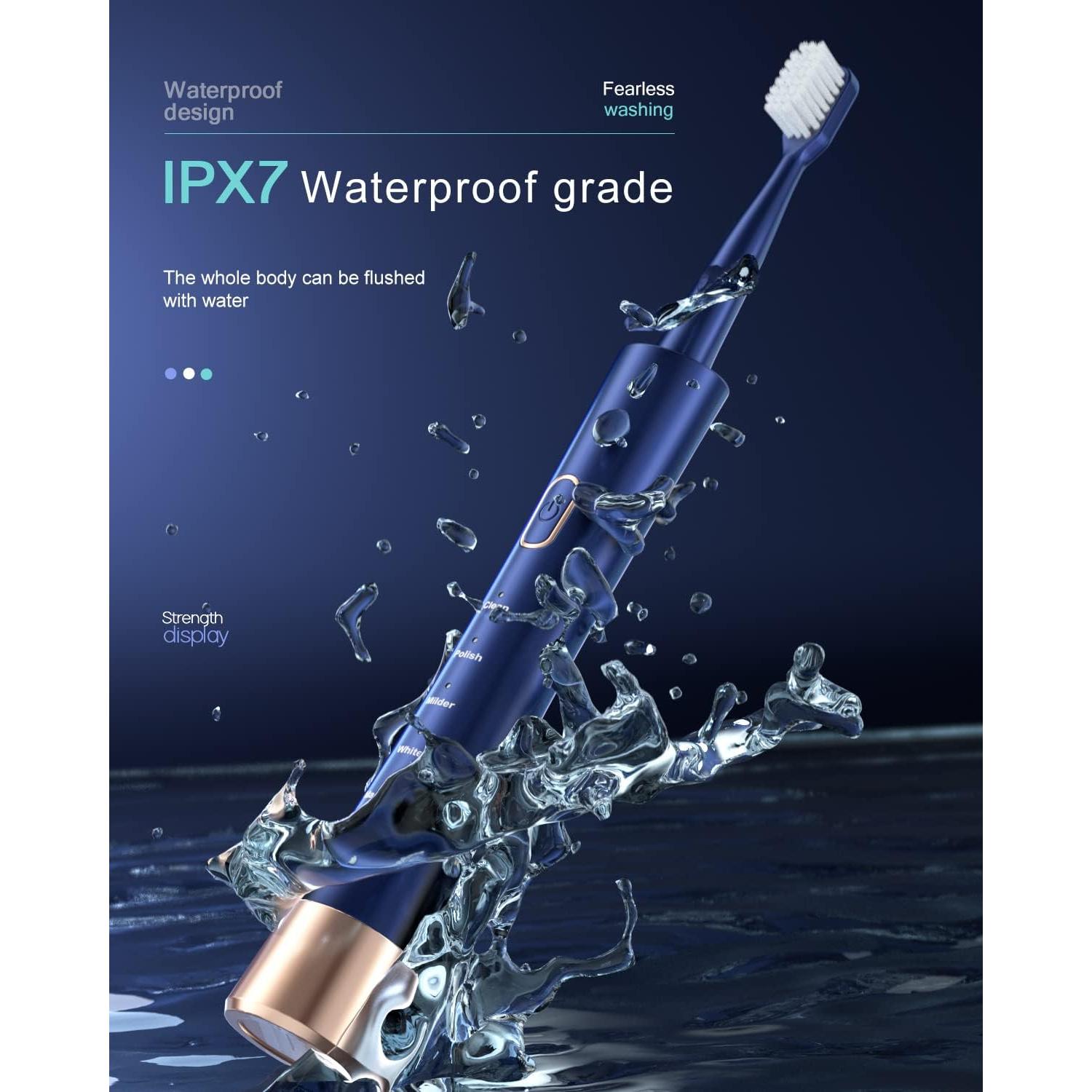 Cepillo de dientes eléctrico AJELU JP-ET-BLUE, 5 modos, 8 cabezales