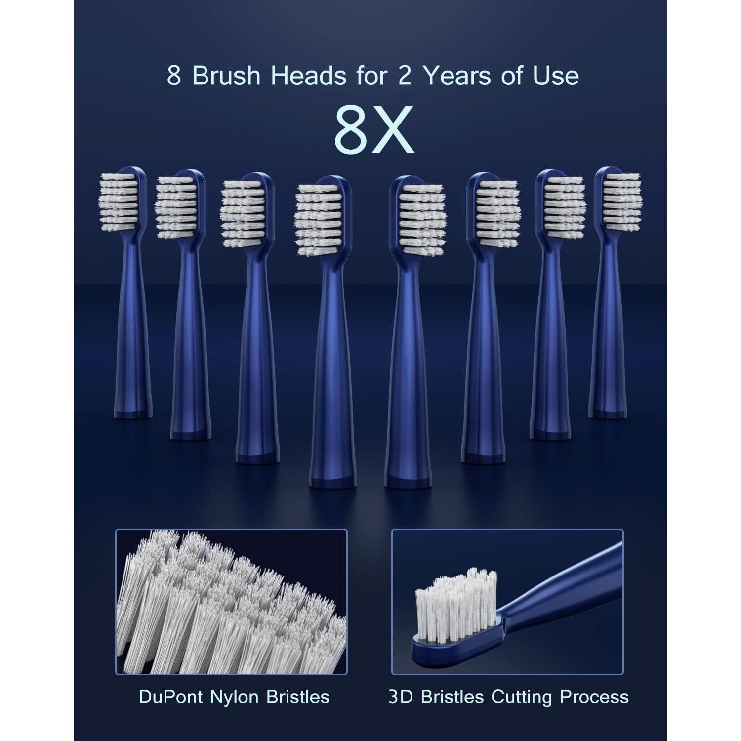 Cepillo de dientes eléctrico AJELU JP-ET-BLUE, 5 modos, 8 cabezales