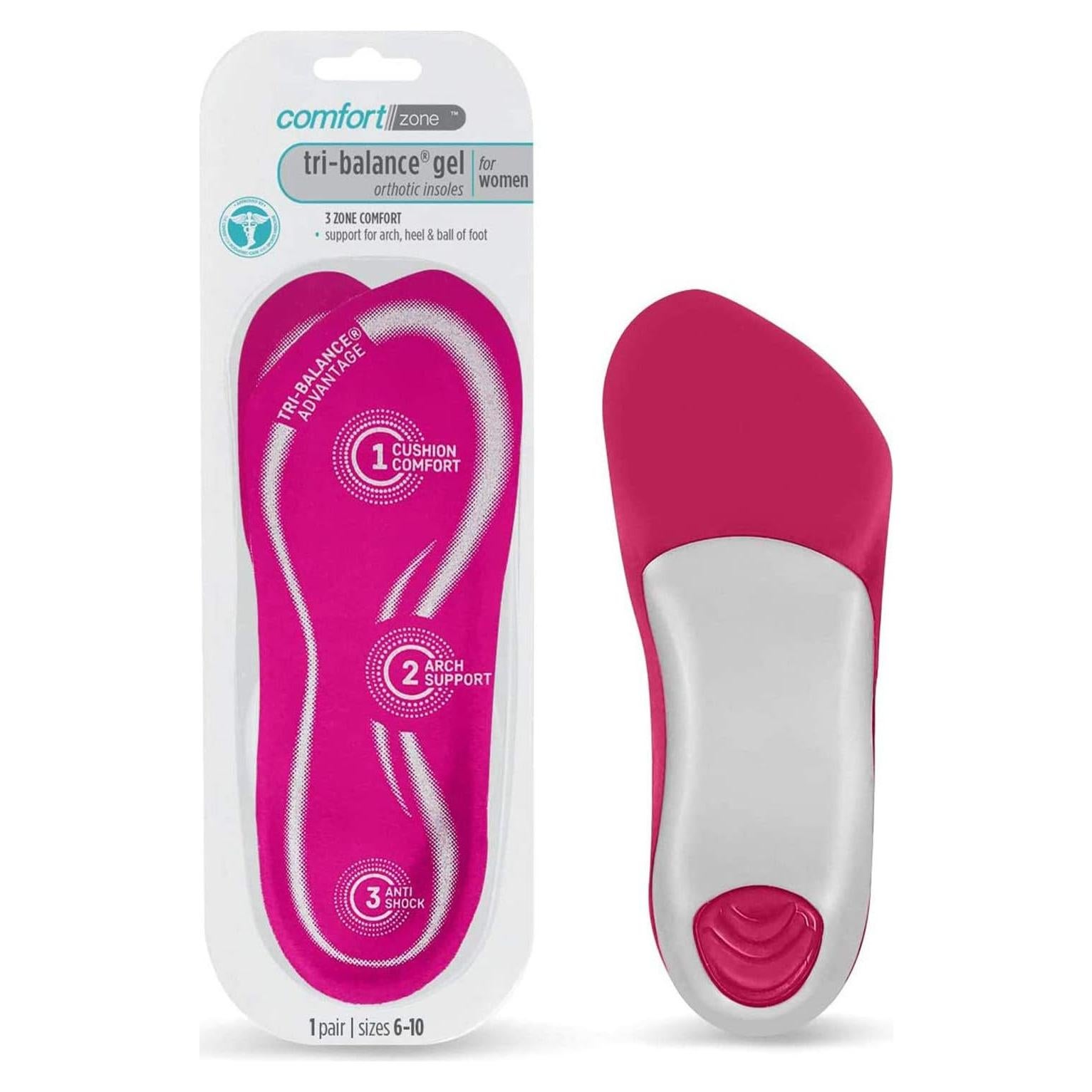 Plantillas ortopédicas de gel Comfort Zone 3/4 para mujer 6-10