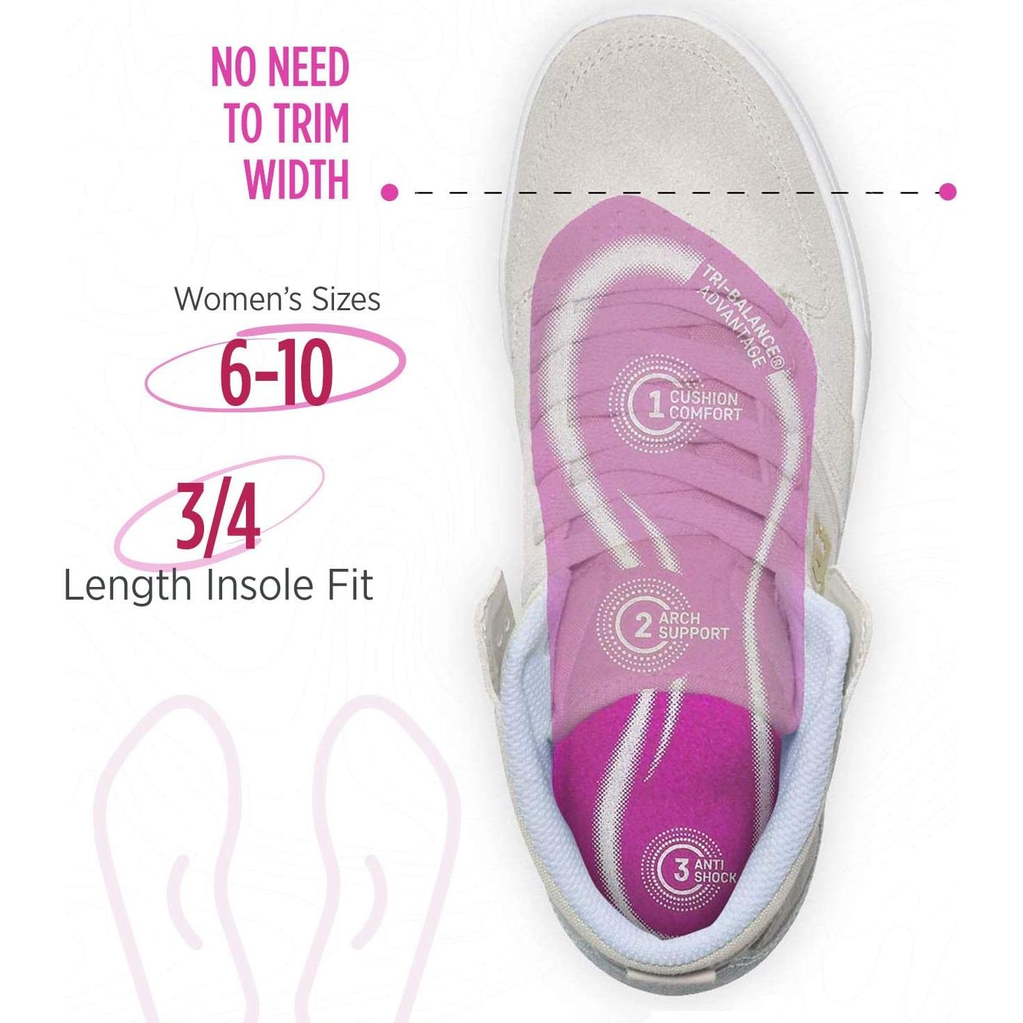 Plantillas ortopédicas de gel Comfort Zone 3/4 para mujer 6-10