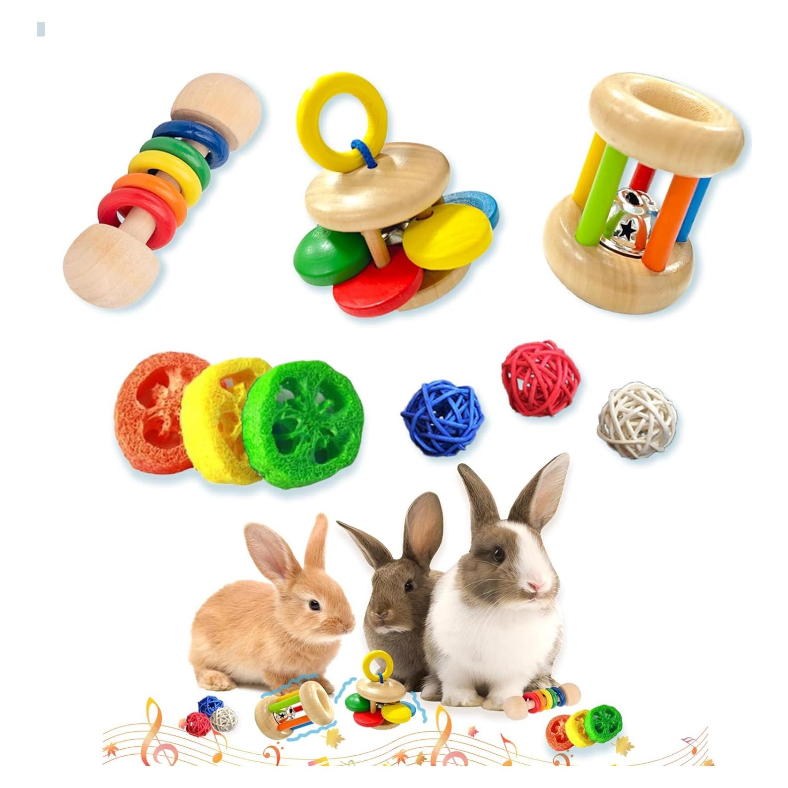 Juguetes de Madera para Conejos QWR 9PCS - Seguro y Colorido