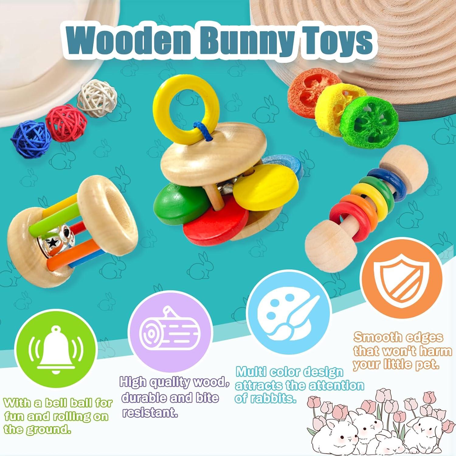 Juguetes de Madera para Conejos QWR 9PCS - Seguro y Colorido