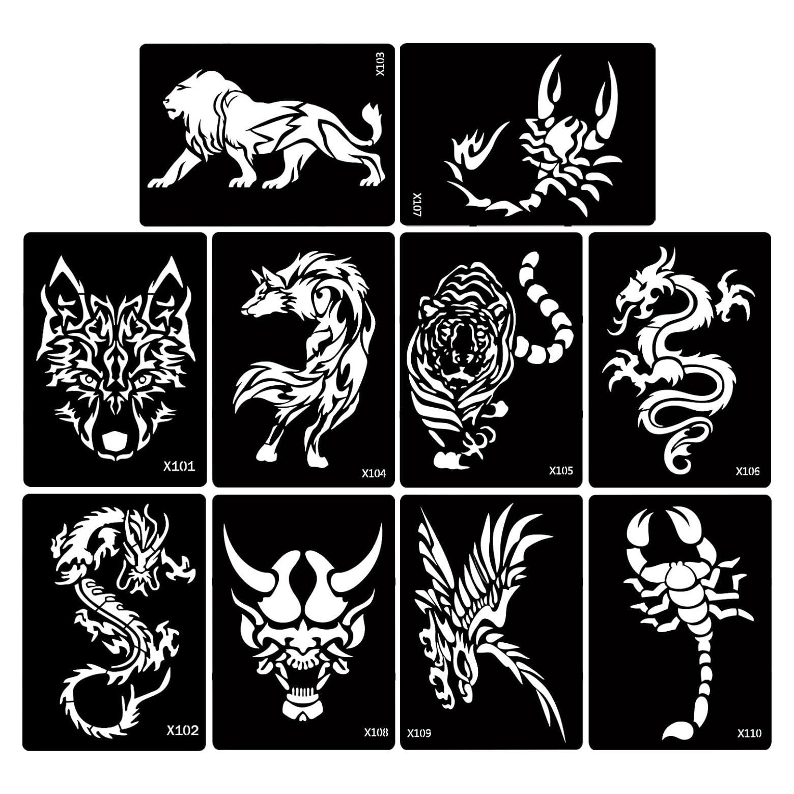 Kit de Plantillas de Tatuaje de Henna KOTBS - 5 Hojas Animales