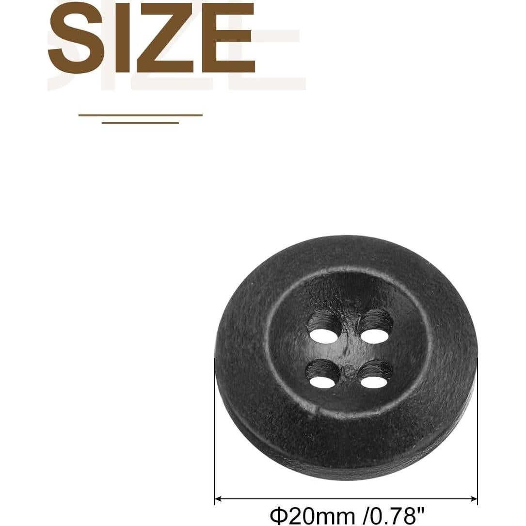 80 Botones de Madera Redondos 20mm uxcell Negro para Costura