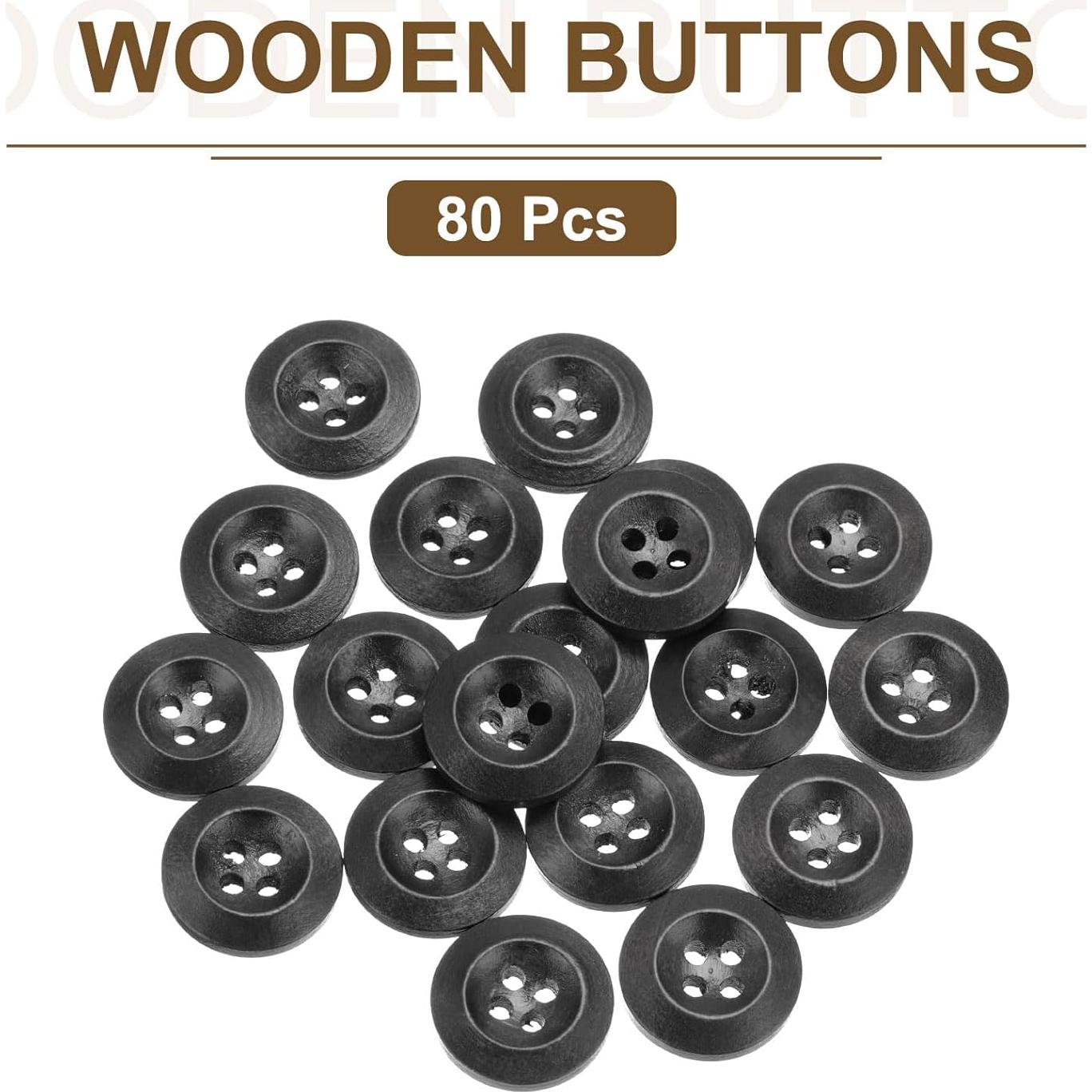 80 Botones de Madera Redondos 20mm uxcell Negro para Costura