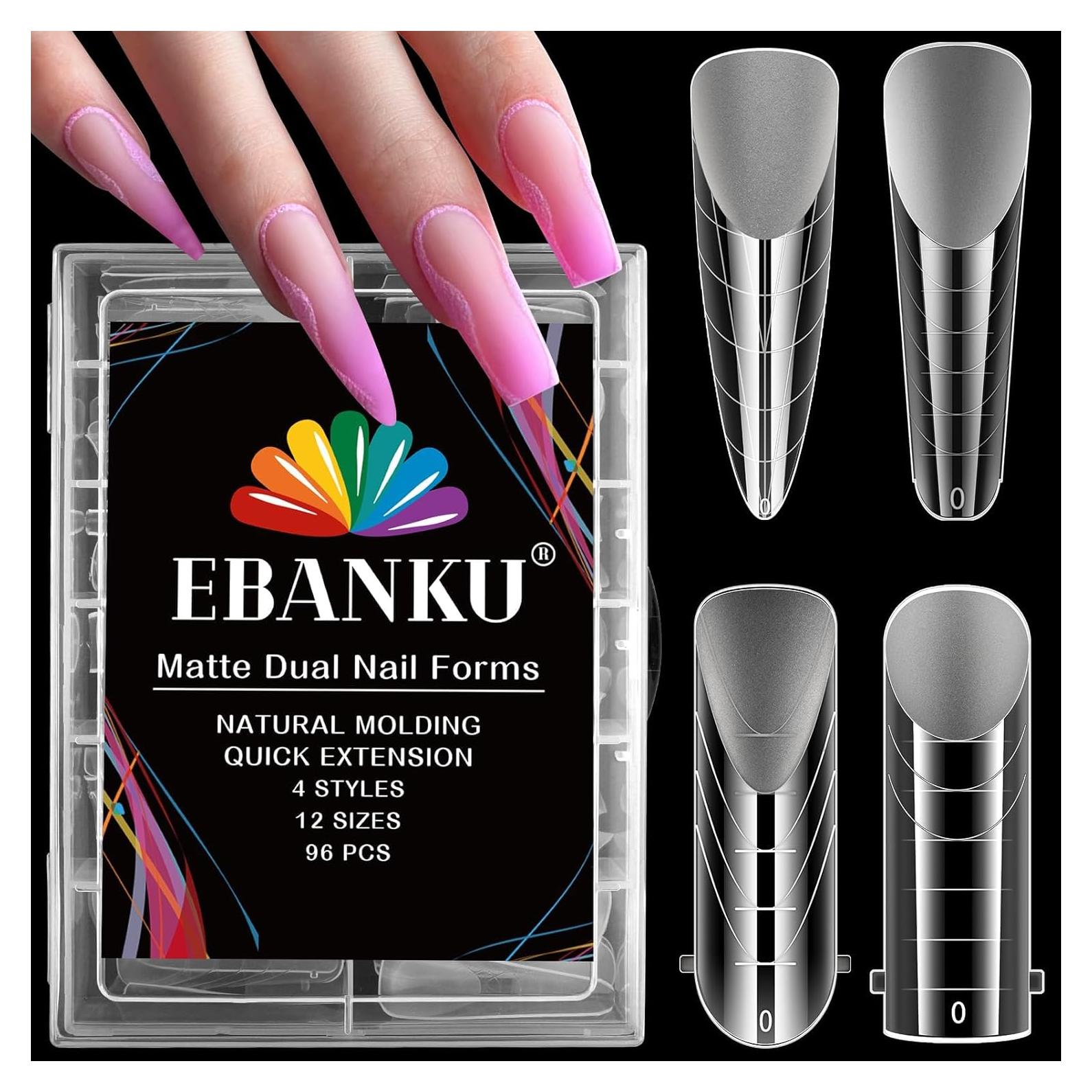 Kit de Moldes de Uñas Dual EBANKU 96 Piezas Transparentes Mate