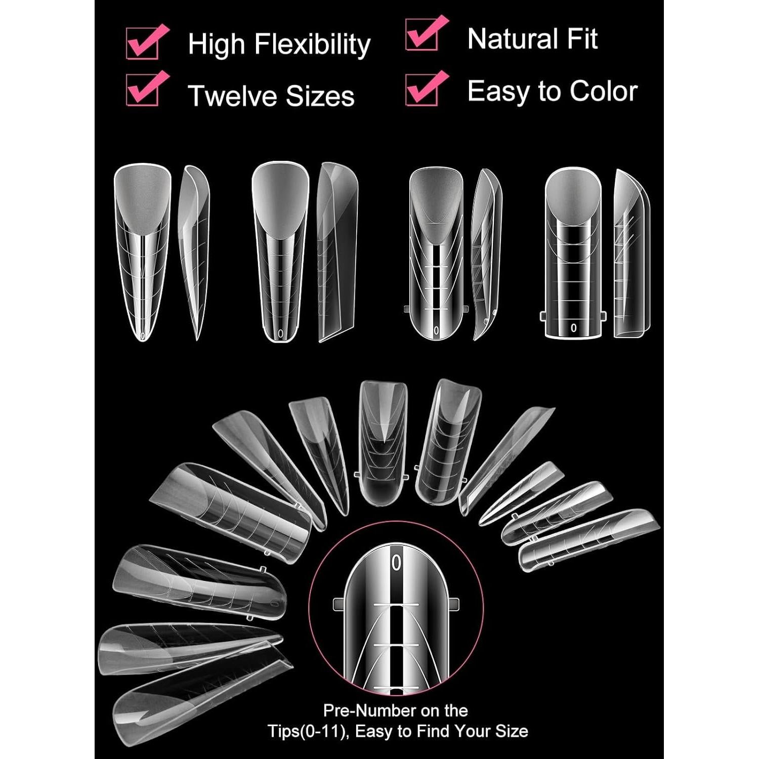 Kit de Moldes de Uñas Dual EBANKU 96 Piezas Transparentes Mate