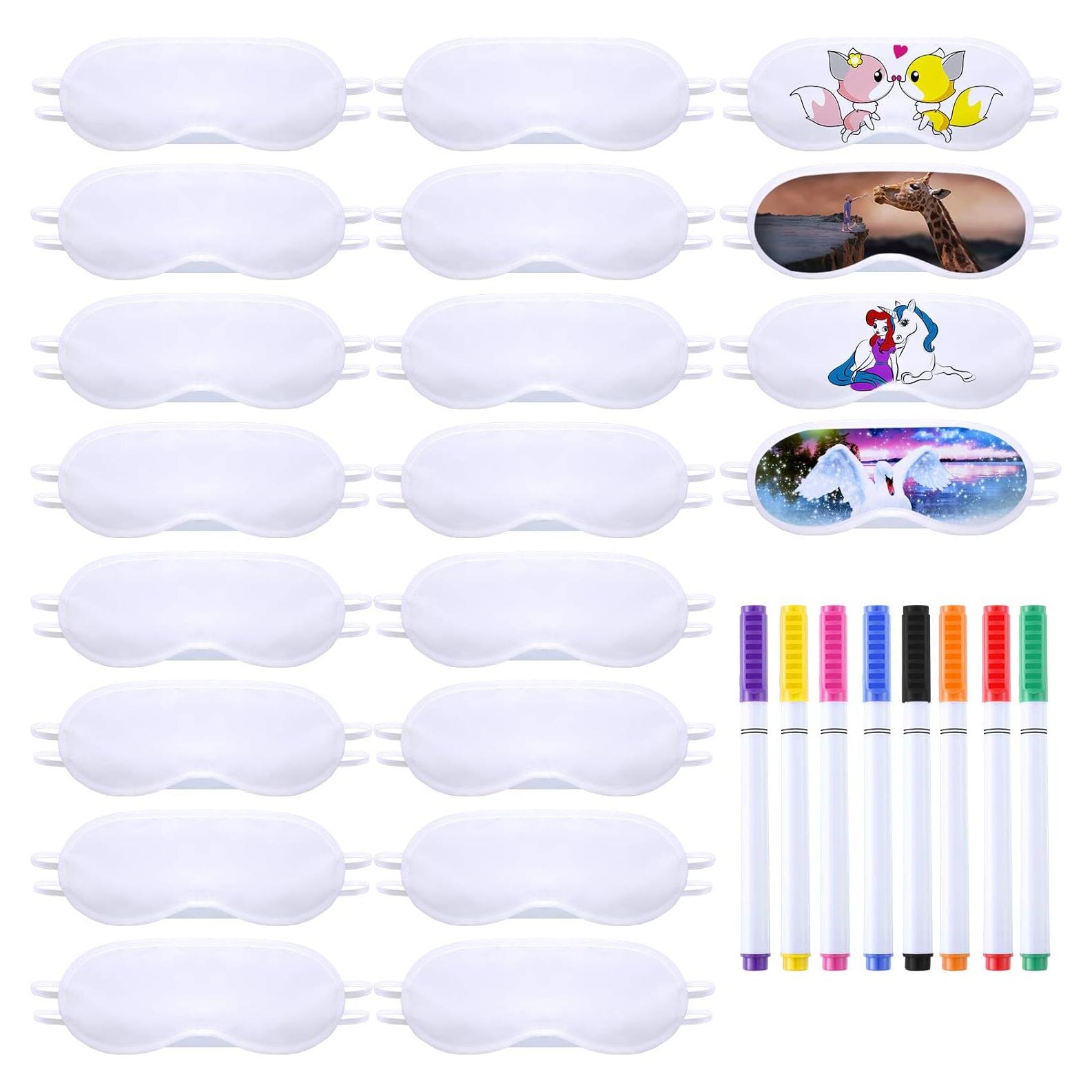 20 Máscaras de Ojos Blancas Syhood + 8 Marcadores Tela DIY