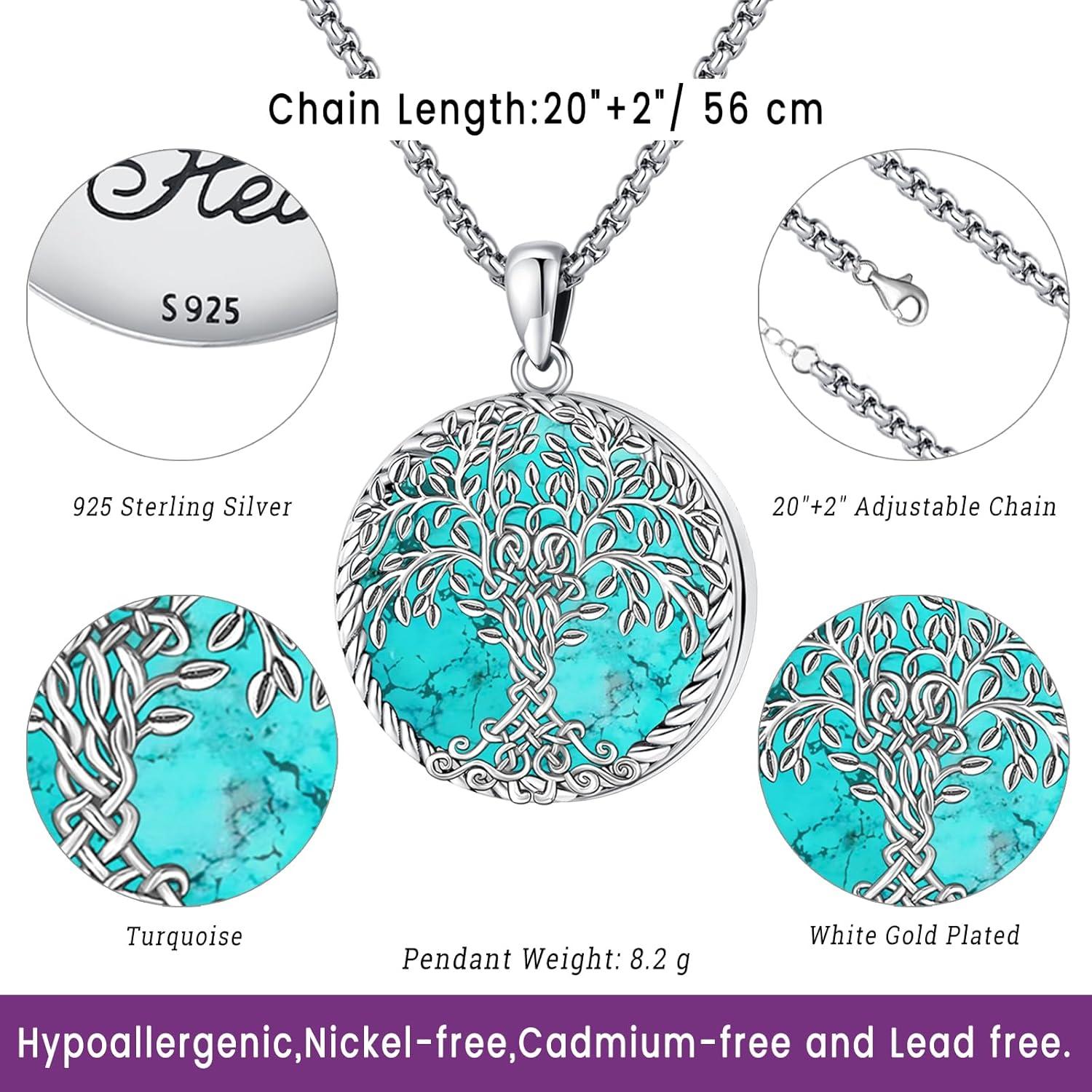 Collar Locket de Plata Esterlina 925 con Turquesa y Colgante