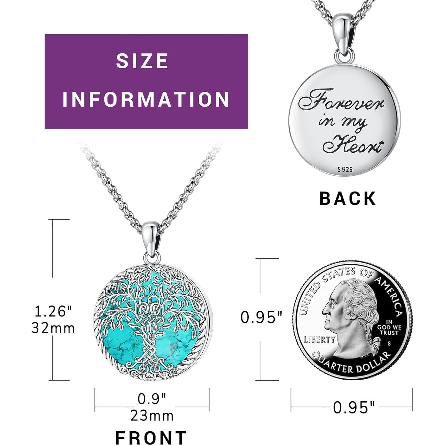 Collar Locket de Plata Esterlina 925 con Turquesa y Colgante