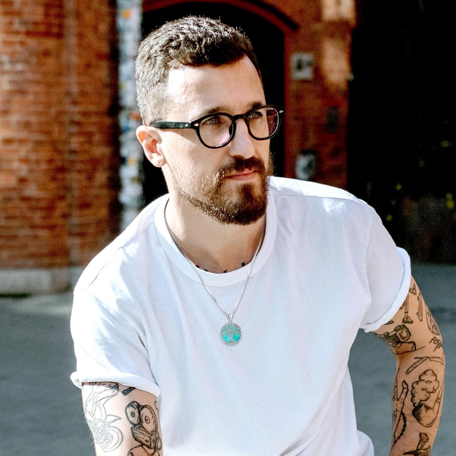 Collar Locket de Plata Esterlina 925 con Turquesa y Colgante