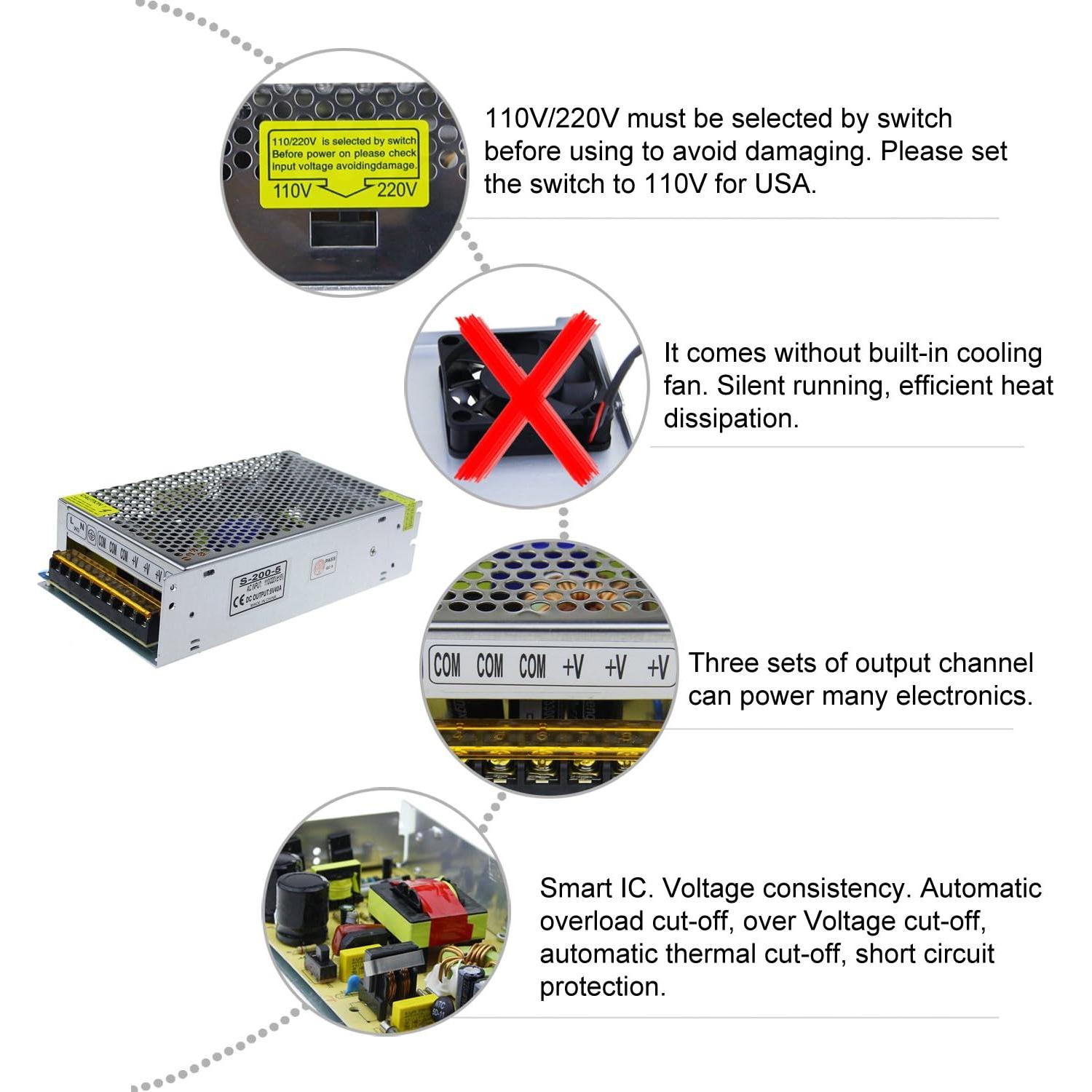 Fuente de Poder 5V 40A 200W ALITOVE Adaptador AC a DC