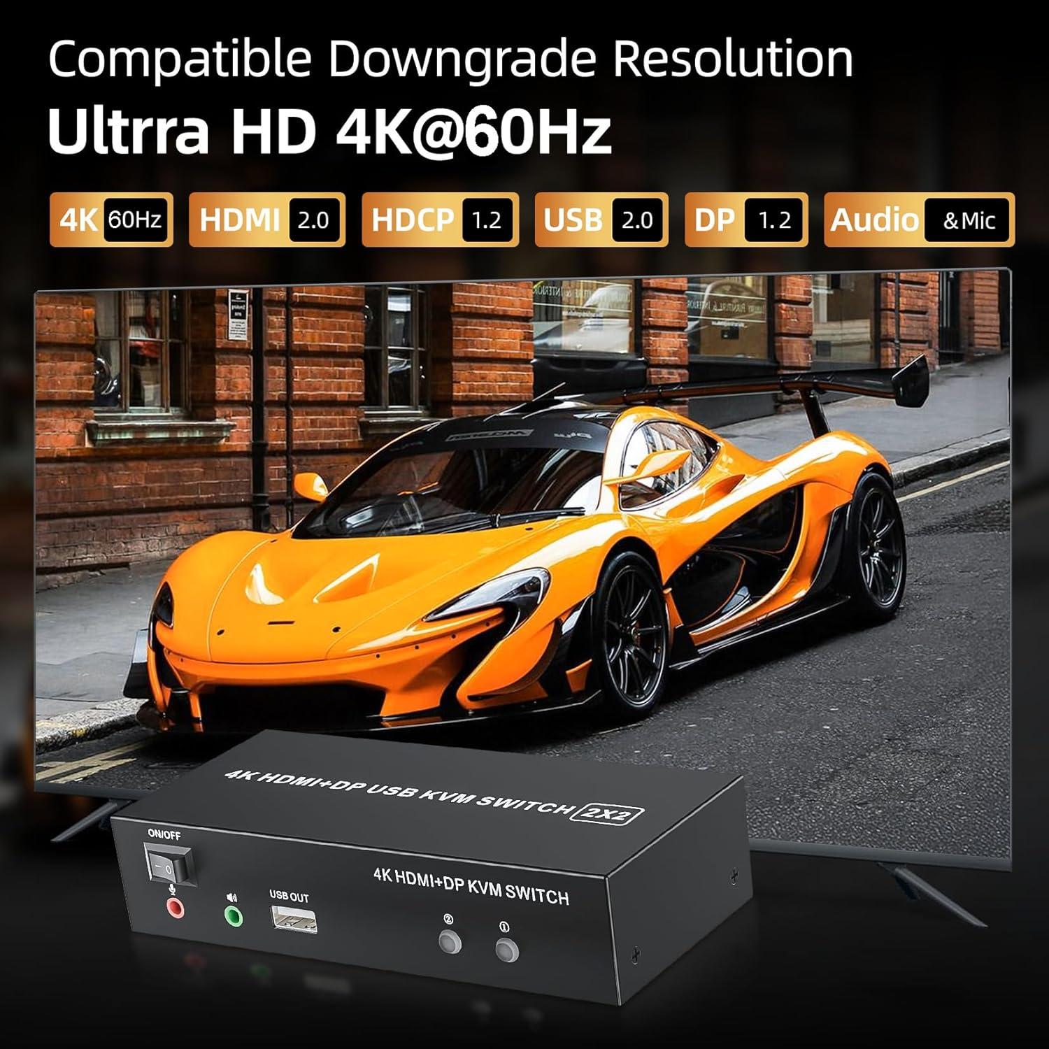 Interruptor KVM 2 Monitores LUKFOCAB 4K HDMI DP USB 2.0