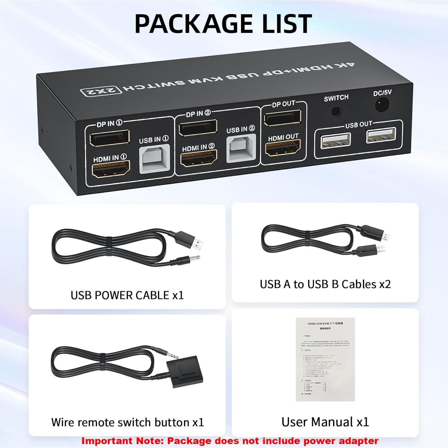 Interruptor KVM 2 Monitores LUKFOCAB 4K HDMI DP USB 2.0